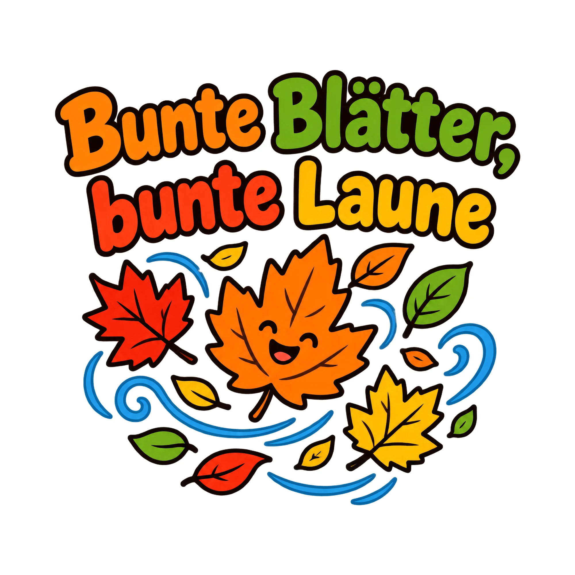 Bügelbild Bunte Blätter, bunte Laune als Grafik auf weißem Hintergrund (BB019697)