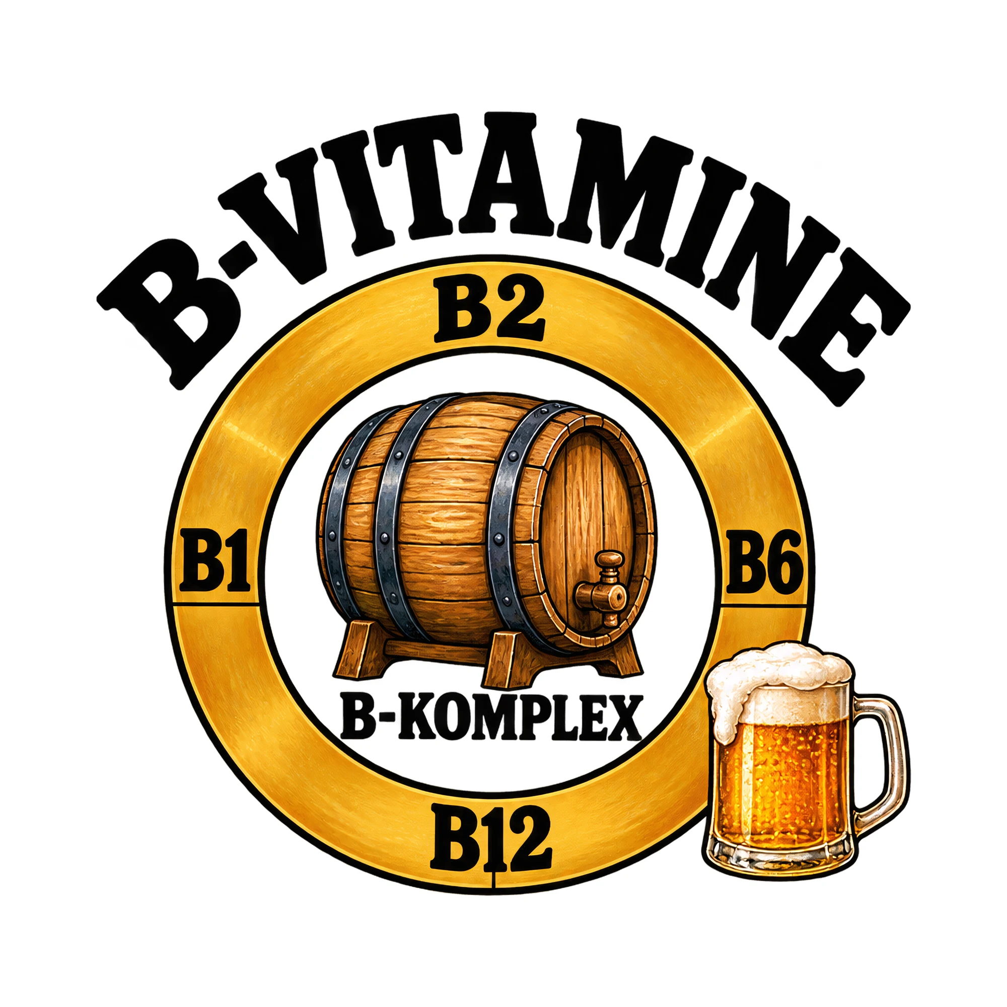 Bügelbild B-vitamine B1 B2 B6 B12 B-komplex, Lustiger Shirt Spruch als Grafik auf weißem Hintergrund (BB015868)