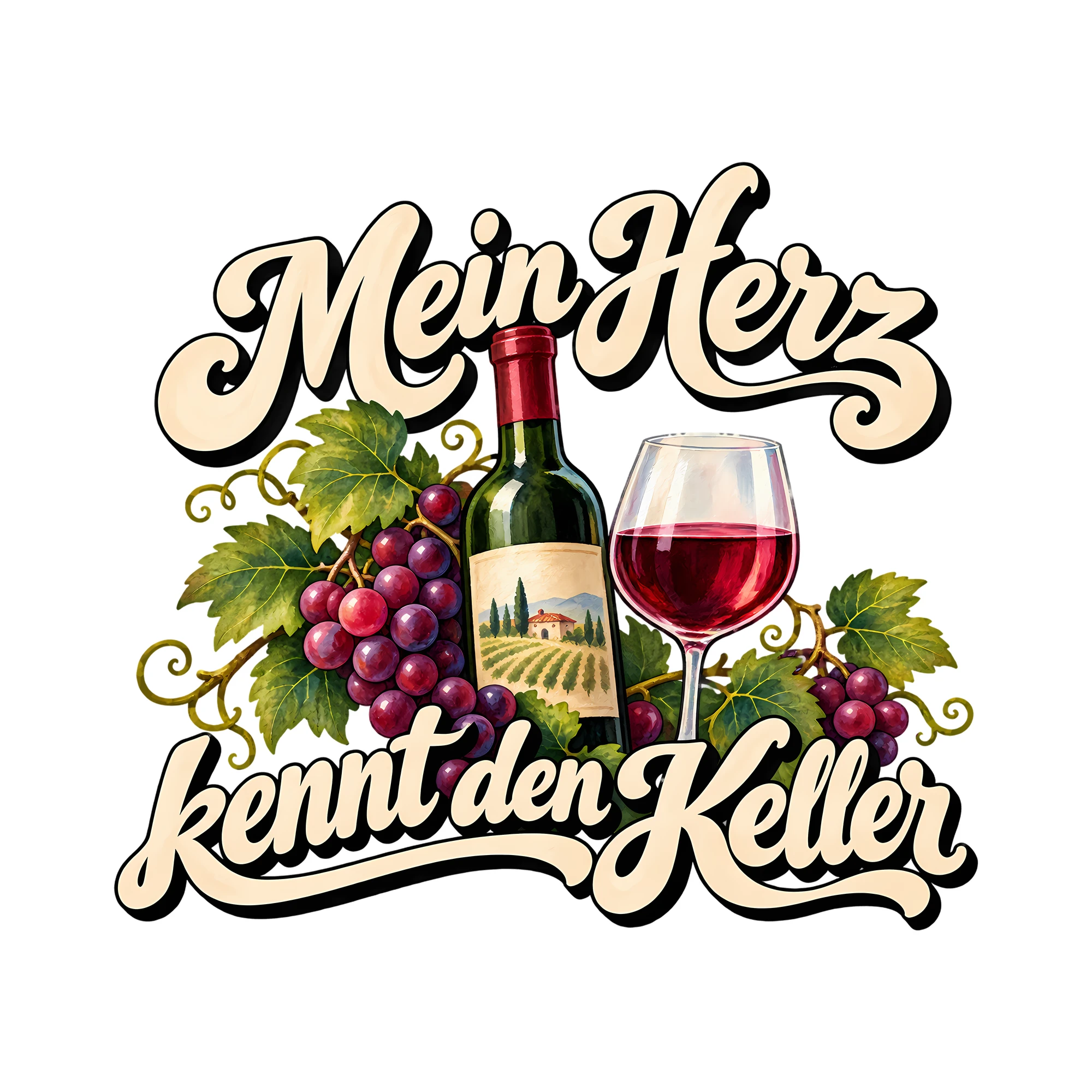 Bügelbild Mein Herz kennt den Keller als Grafik auf weißem Hintergrund (BB011934)