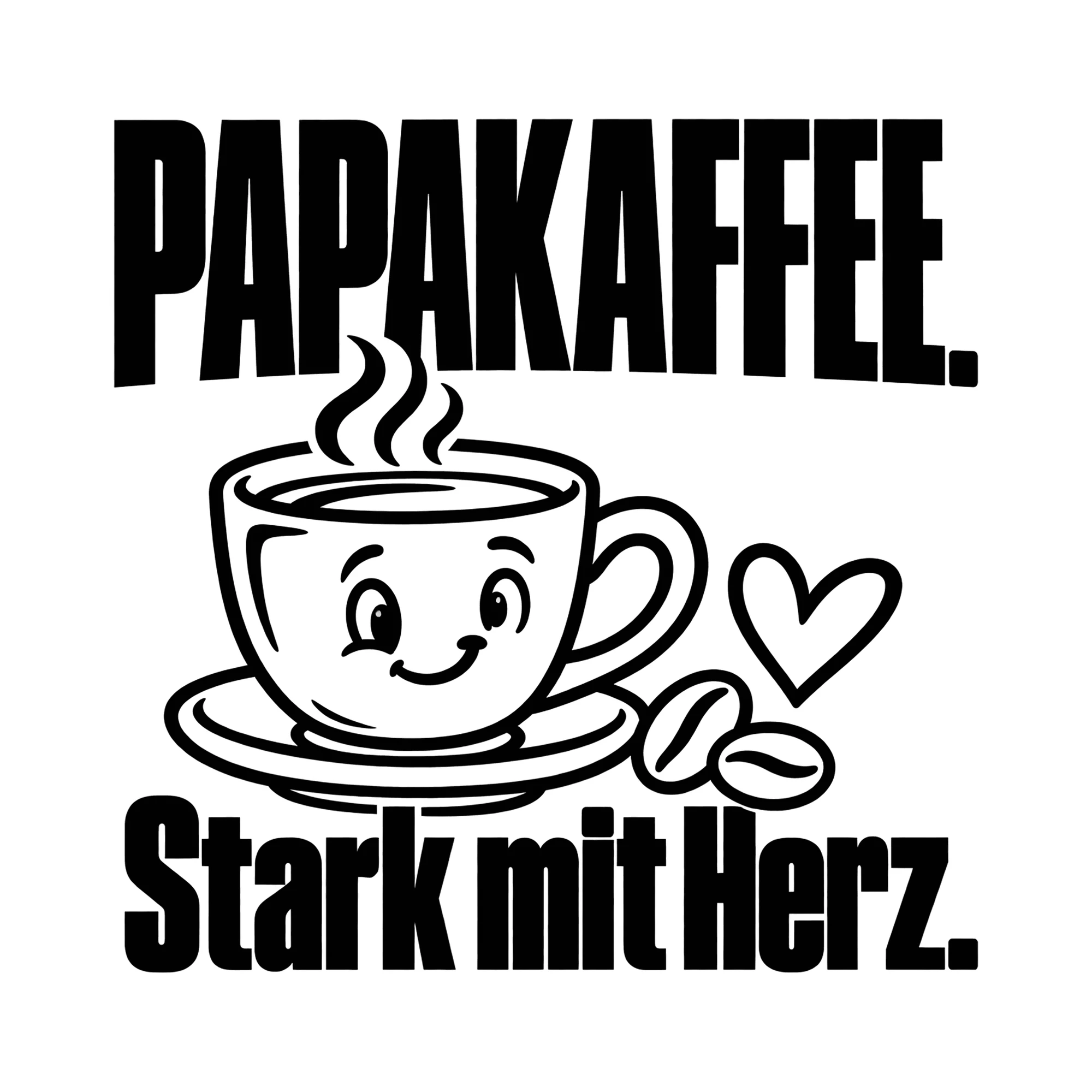 Bügelbild Papakaffee. Stark mit Herz. als Grafik auf weißem Hintergrund (BB012201)