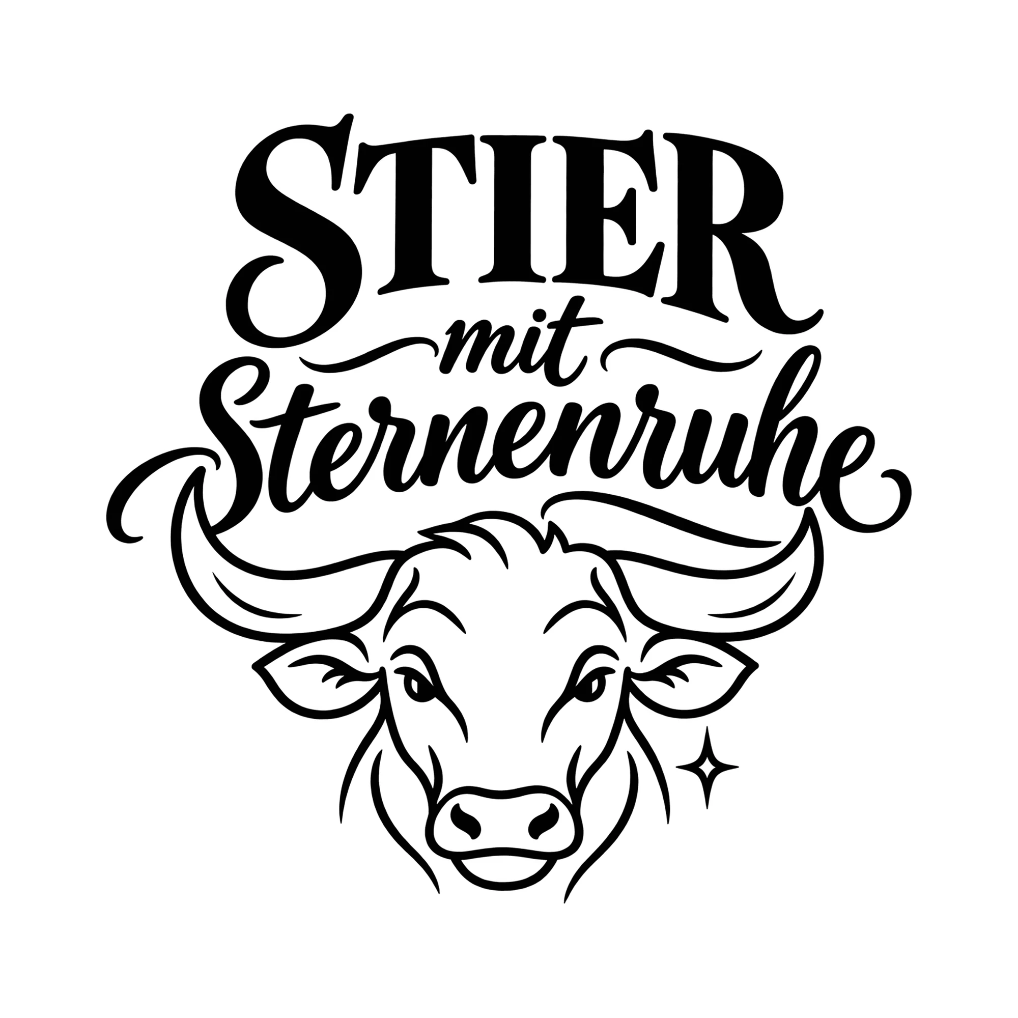 Bügelbild Stier mit Sternenruhe als Grafik auf weißem Hintergrund (BB014508)