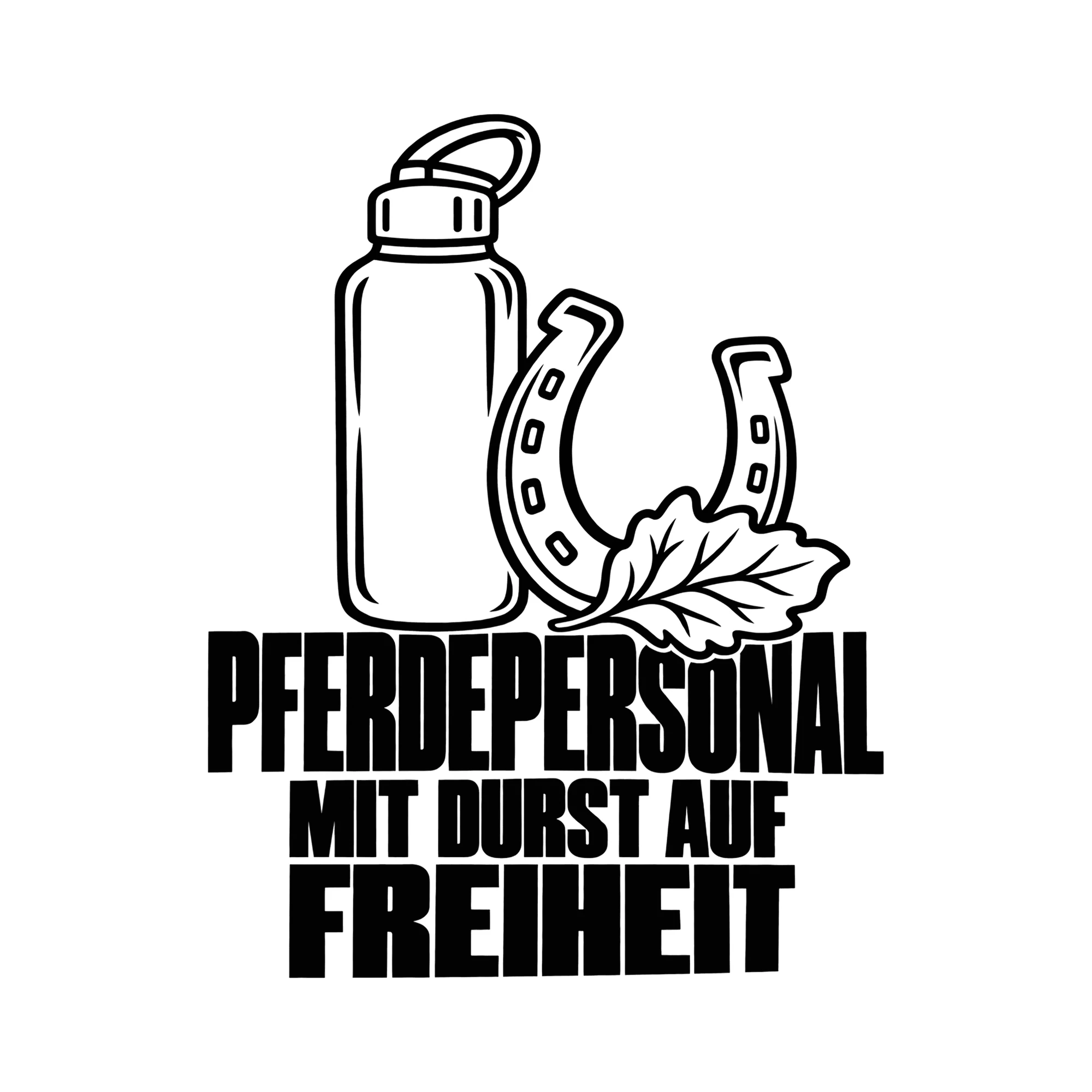 Bügelbild PFERDEPERSONAL MIT DURST AUF FREIHEIT als Grafik auf weißem Hintergrund (BB011921)