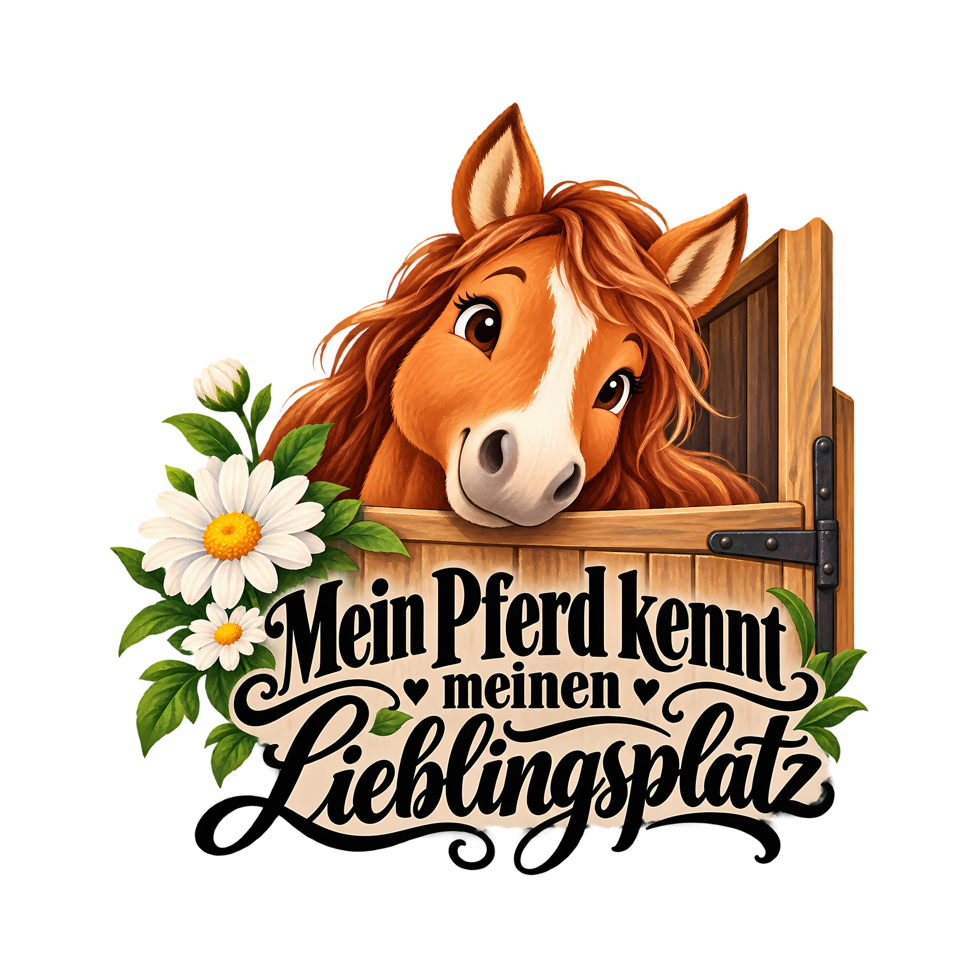Bügelbild Mein Pferd kennt meinen Lieblingsplatz als Grafik auf weißem Hintergrund (BB013090)