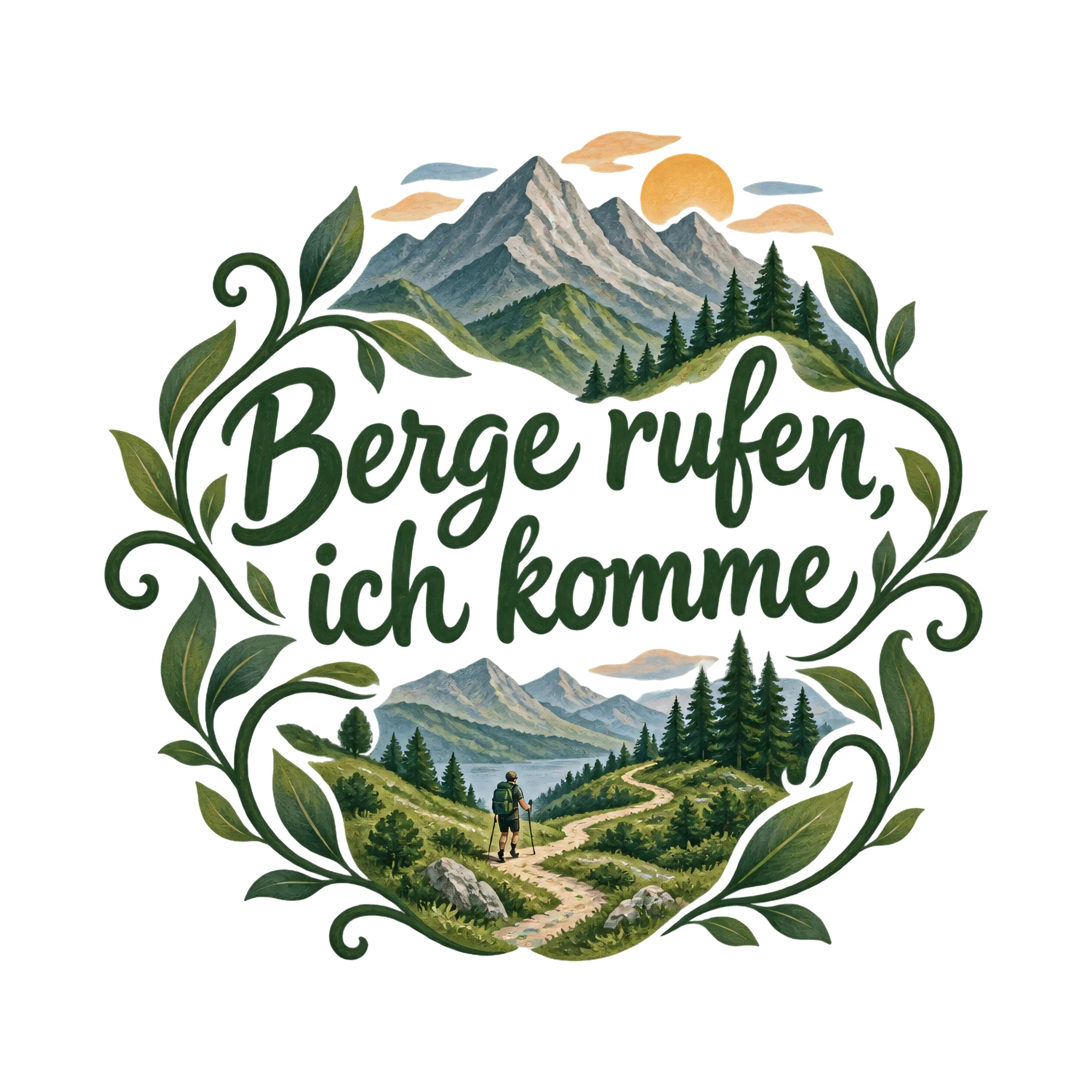 Bügelbild Berge rufen, ich komme als Grafik auf weißem Hintergrund (BB019392)