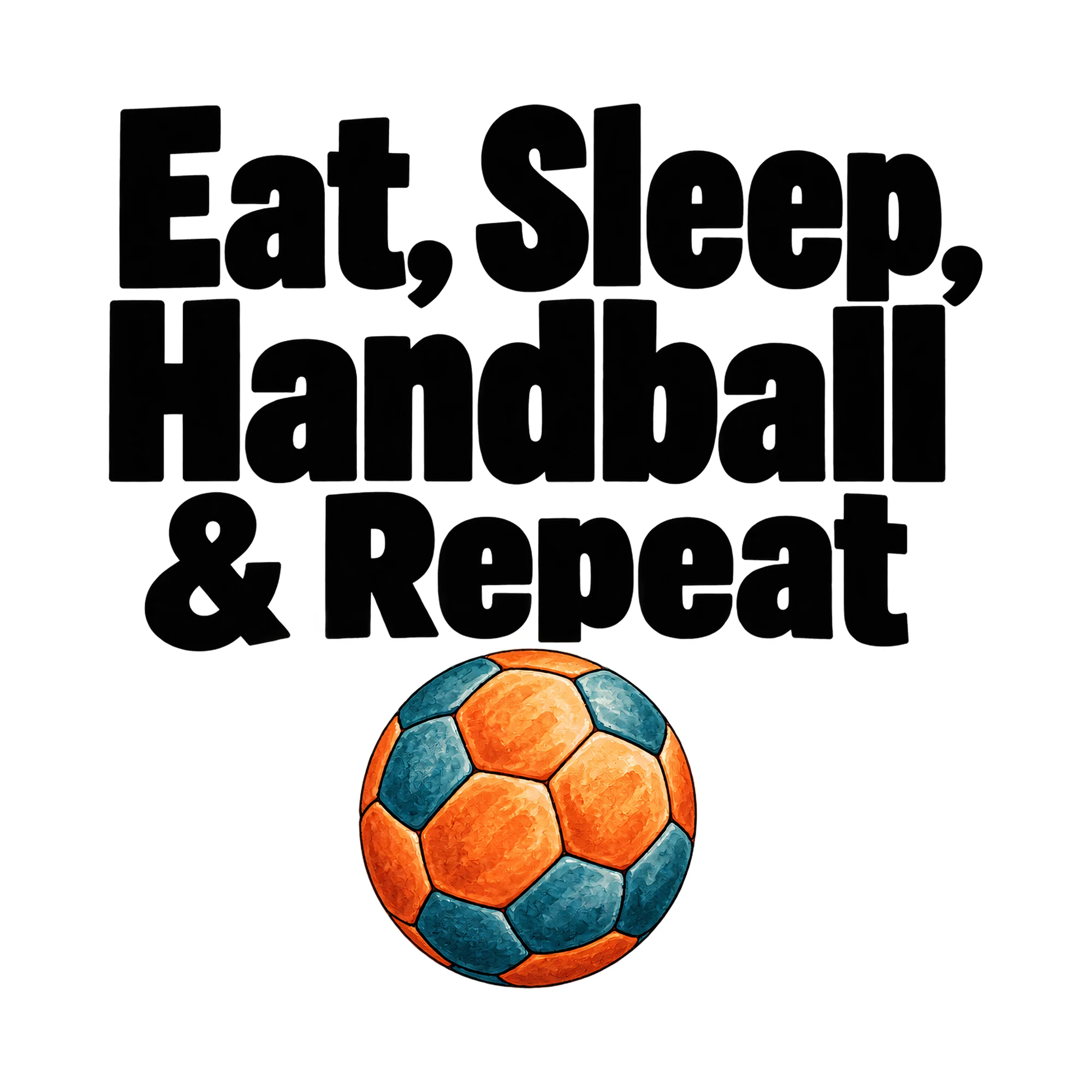 Bügelbild Eat, Sleep, Handball & Repeat, Sport Shirt Spruch als Grafik auf weißem Hintergrund (BB015553)