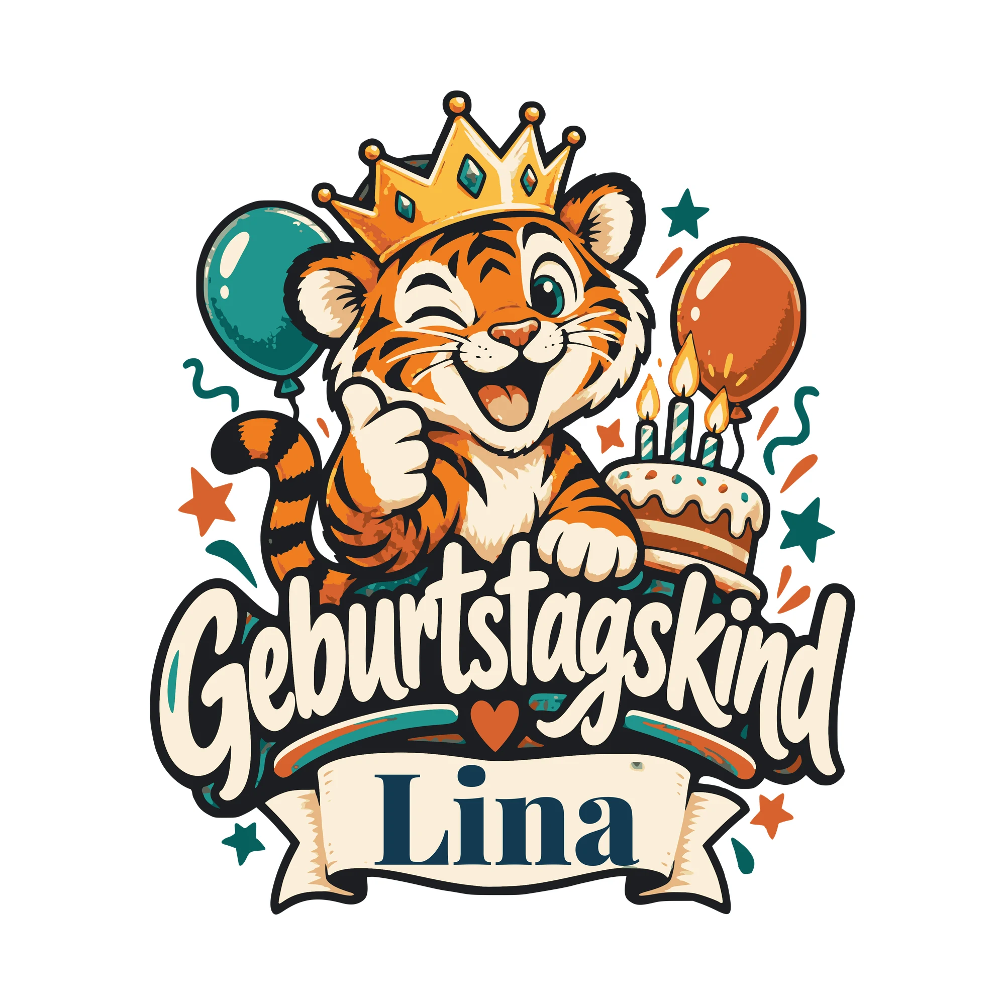 Bügelbild Geburtstagskind mit Name als Grafik auf weißem Hintergrund (BB011150)