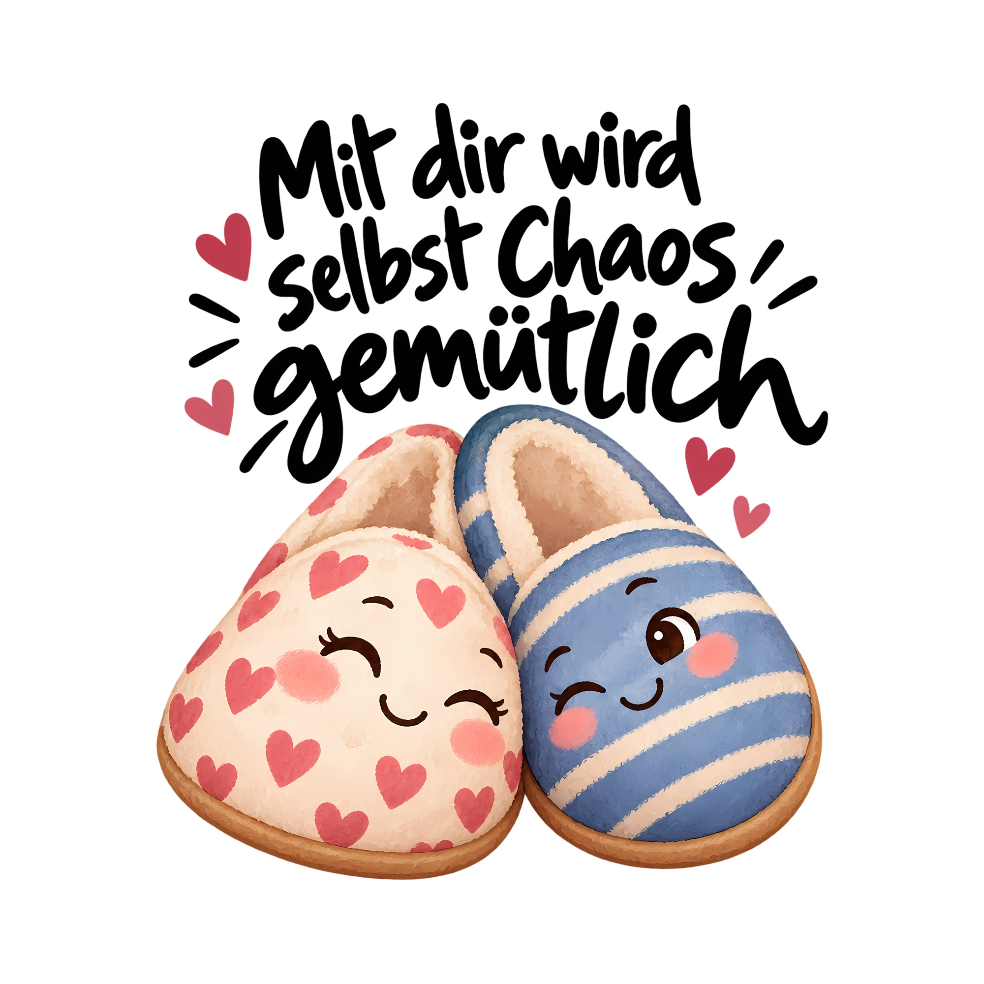 Bügelbild Mit dir wird selbst Chaos gemütlich als Grafik auf weißem Hintergrund (BB013121)