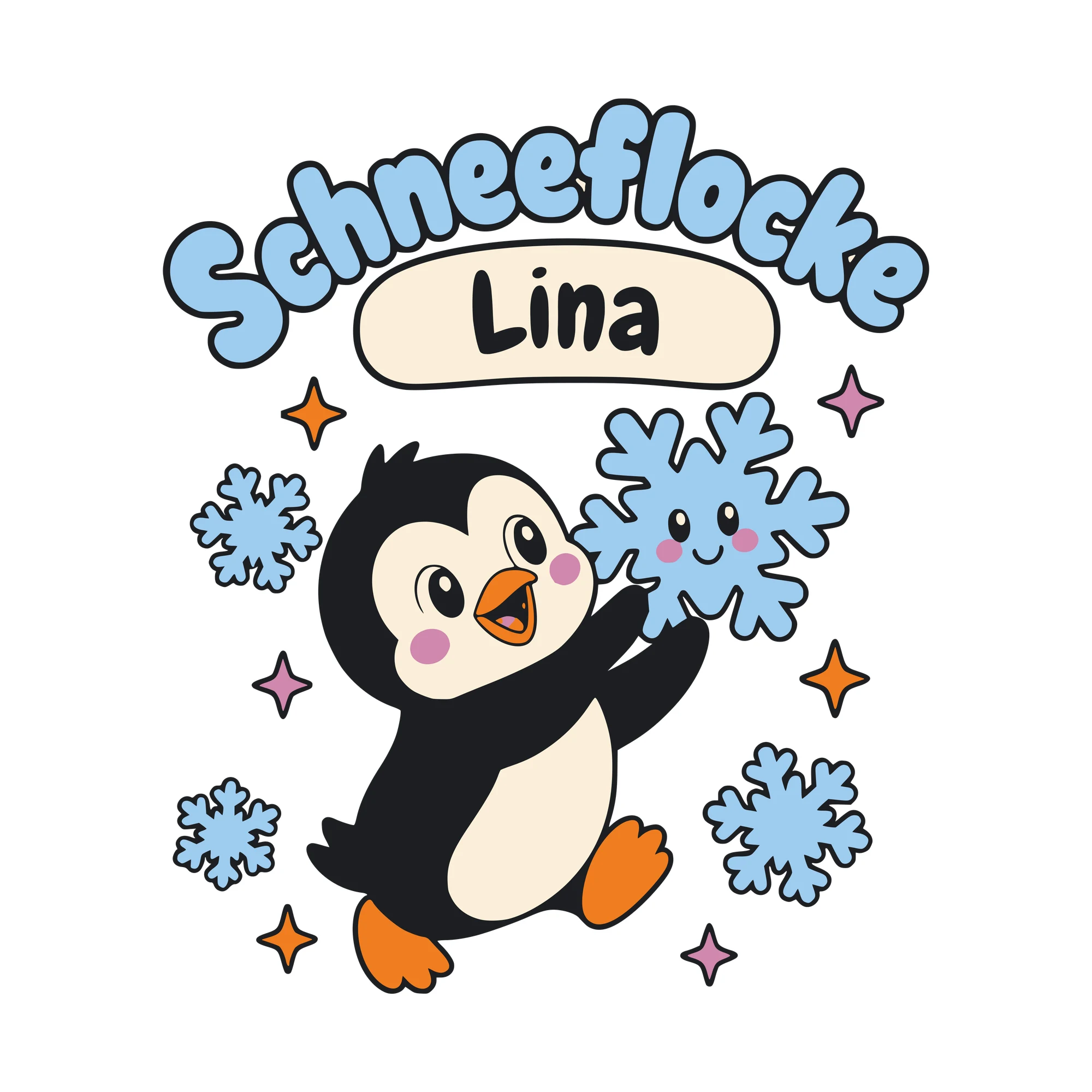 Bügelbild Schneeflocke mit Name als Grafik auf weißem Hintergrund (BB010384)