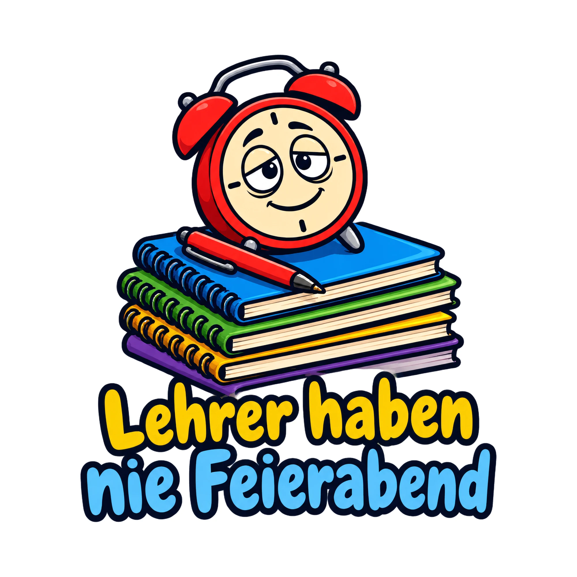 Bügelbild Lehrer haben nie Feierabend, Beruf Shirt Spruch als Grafik auf weißem Hintergrund (BB016649)