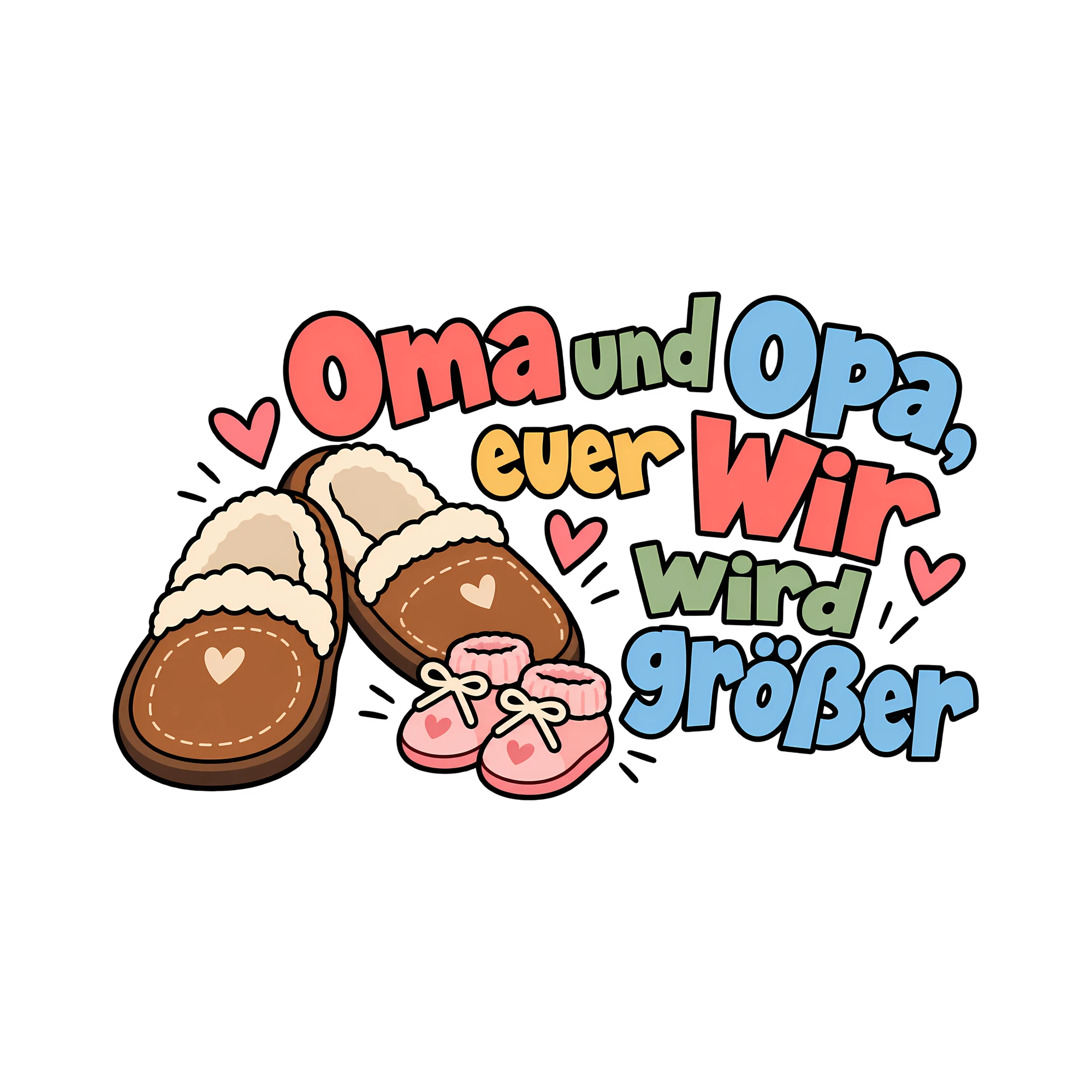 Bügelbild Oma und Opa, euer Wir wird größer als Grafik auf weißem Hintergrund (BB012510)