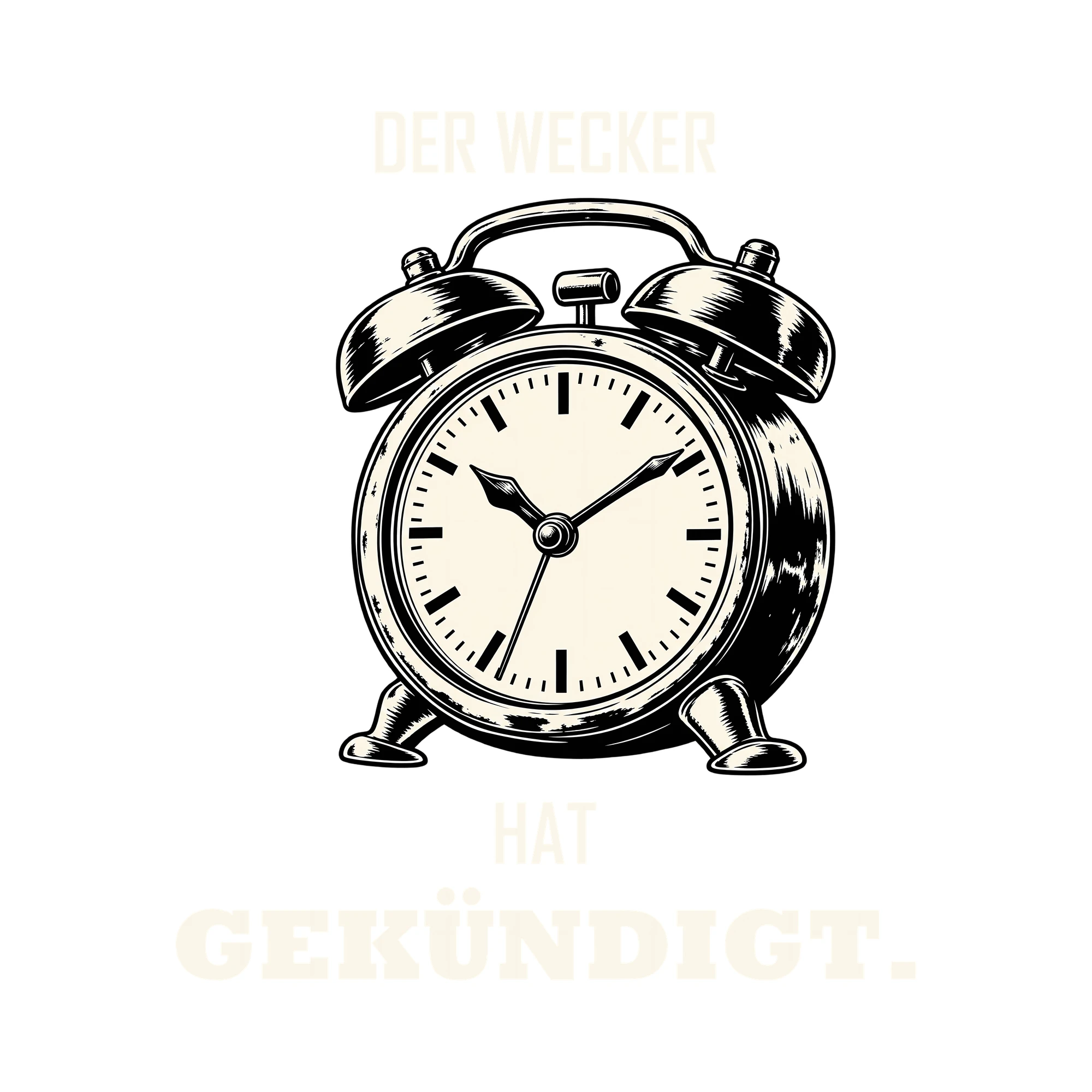 Bügelbild DER WECKER HAT GEKÜNDIGT. als Grafik auf weißem Hintergrund (BB011528)