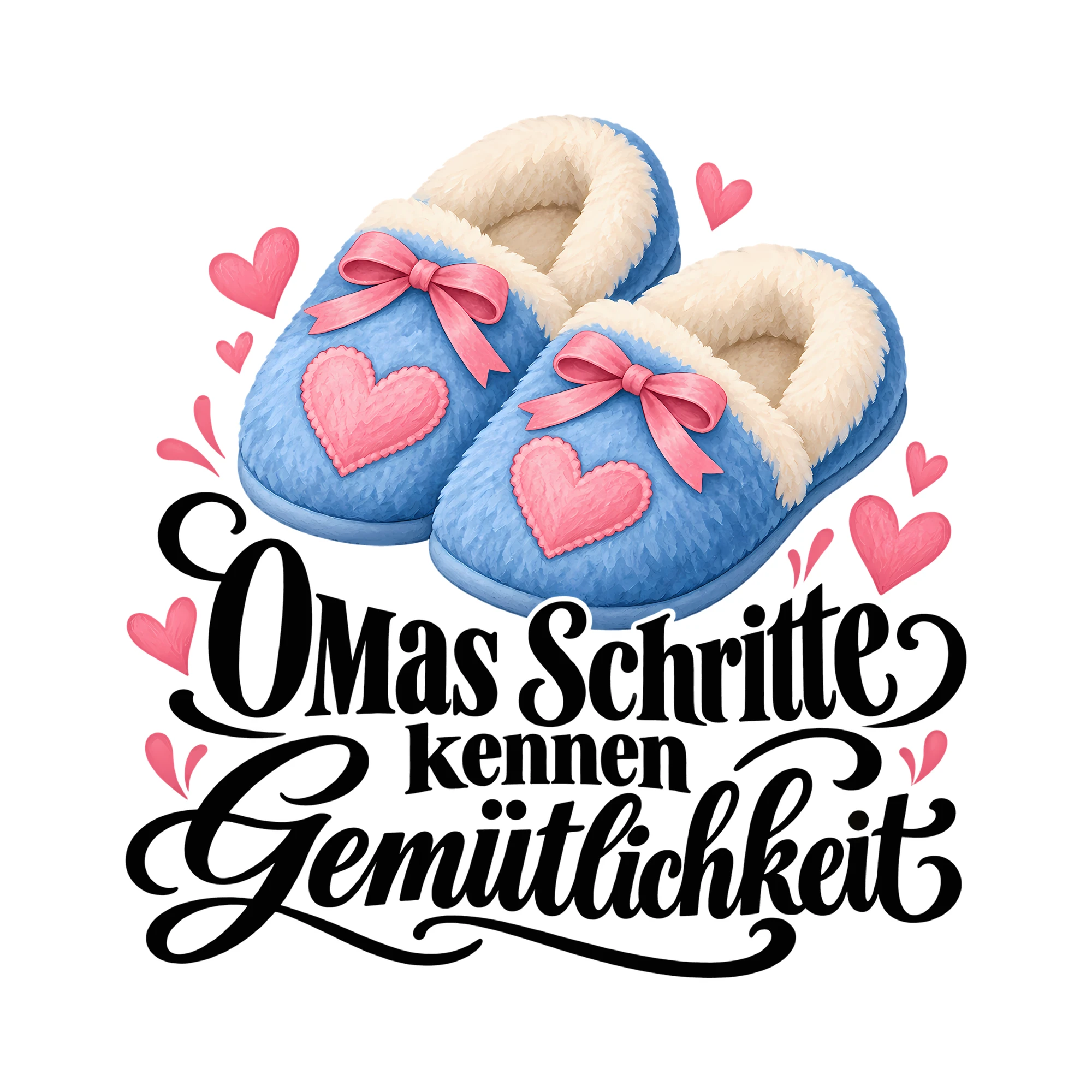 Bügelbild Omas Schritte kennen Gemütlichkeit als Grafik auf weißem Hintergrund (BB012526)
