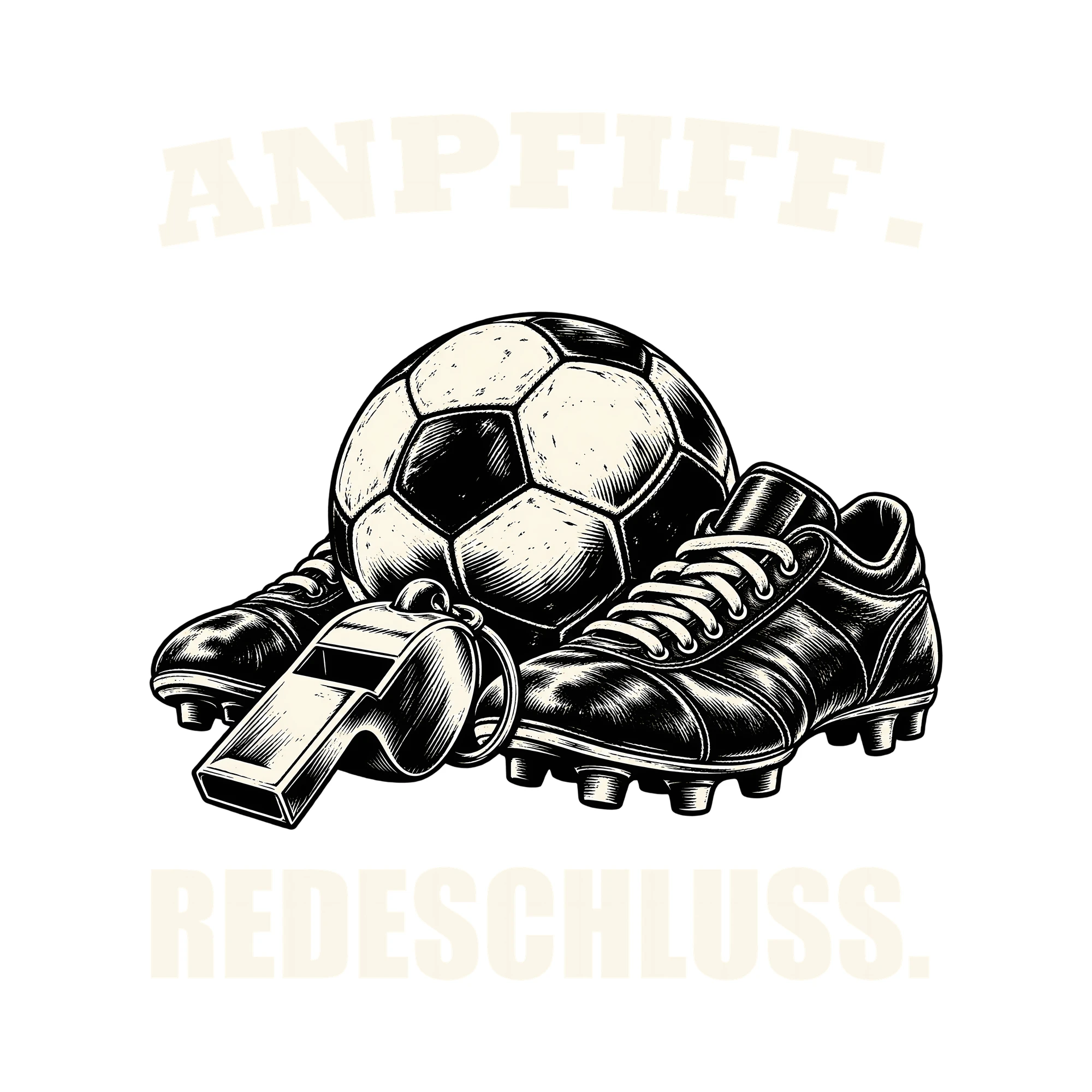 Bügelbild ANPFIFF. REDESCHLUSS. als Grafik auf weißem Hintergrund (BB013700)