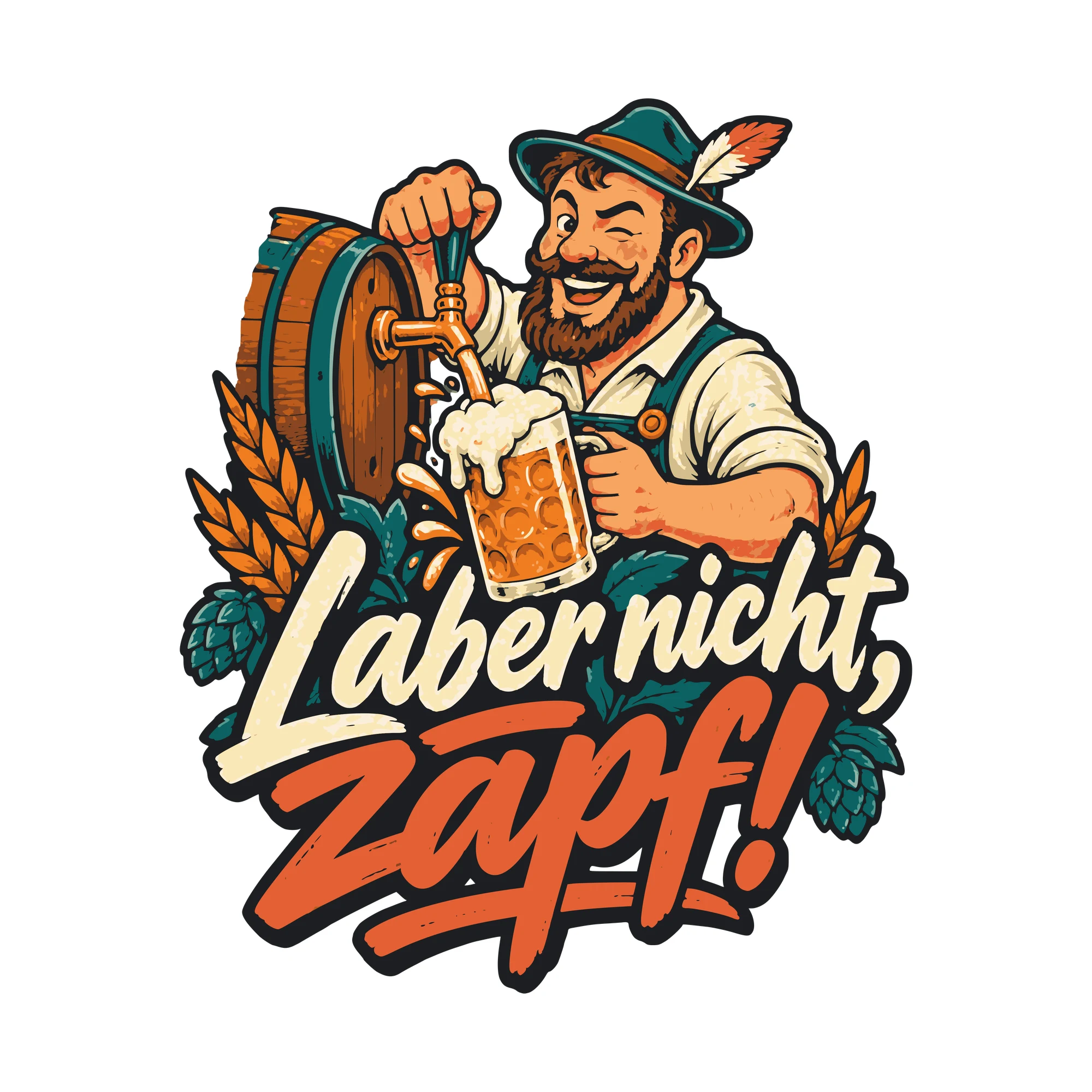 Bügelbild Laber nicht, zapf! als Grafik auf weißem Hintergrund (BB011047)