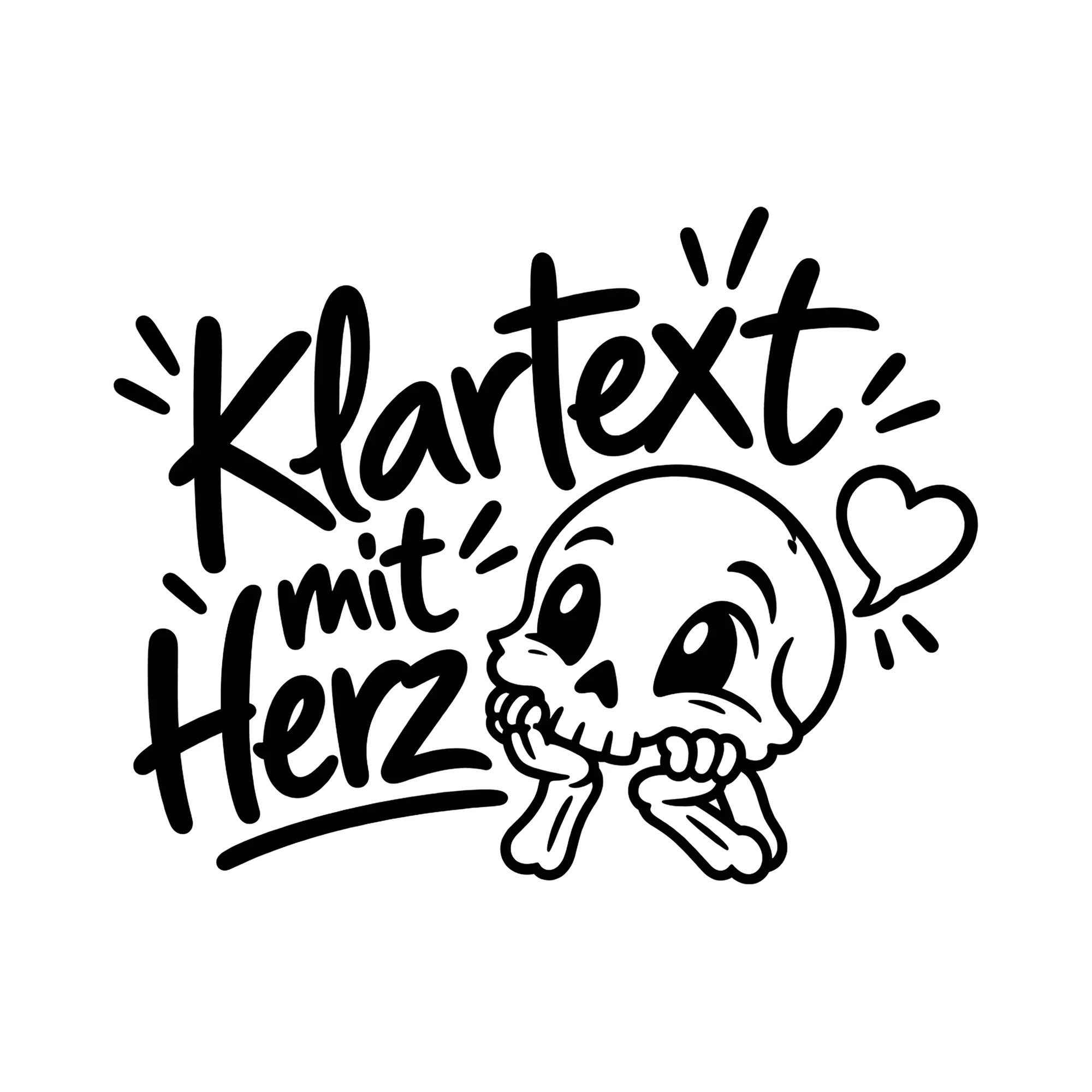 Bügelbild Klartext mit Herz als Grafik auf weißem Hintergrund (BB013549)