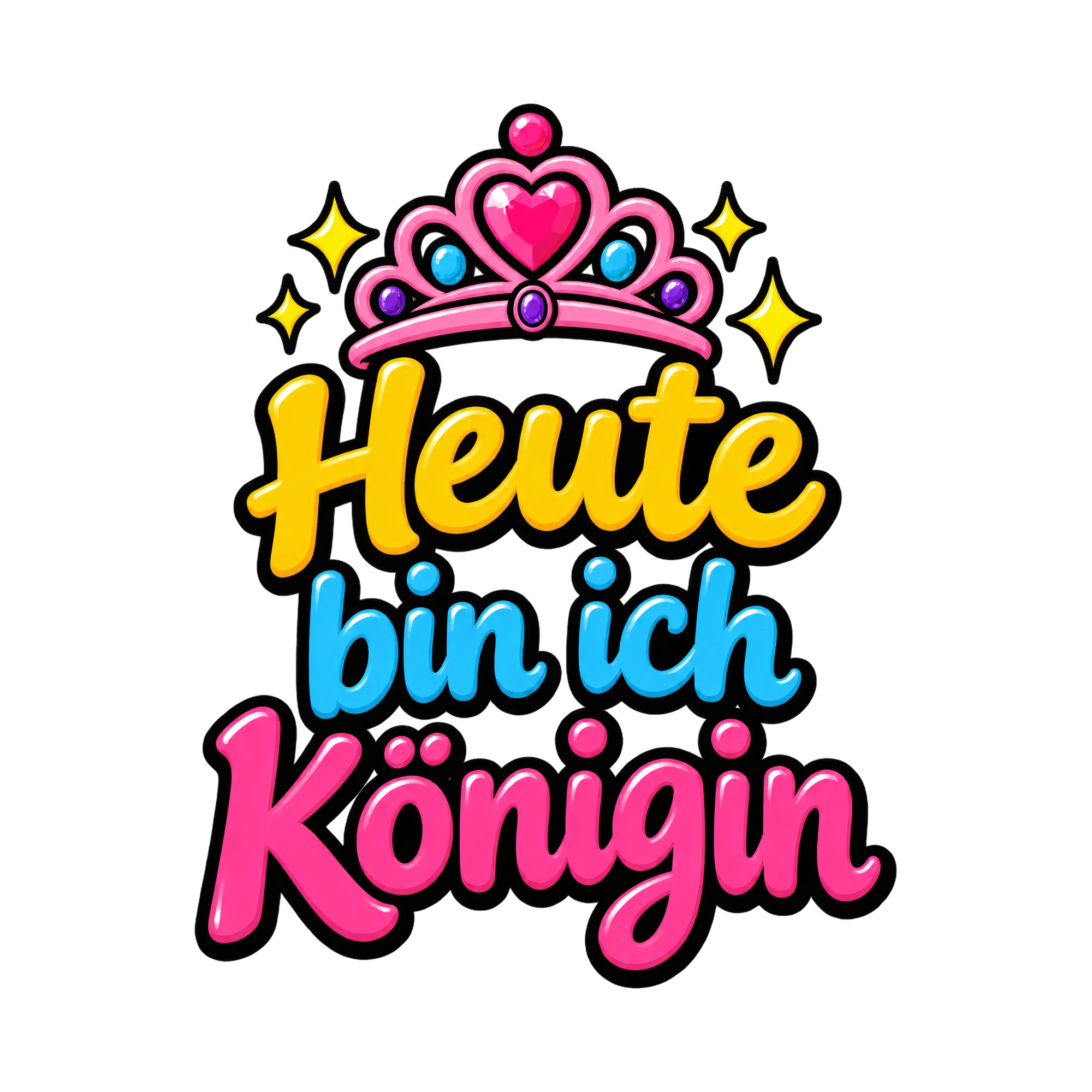 Bügelbild Heute bin ich Königin, Geburtstagsshirt Spruch als Grafik auf weißem Hintergrund (BB018373)