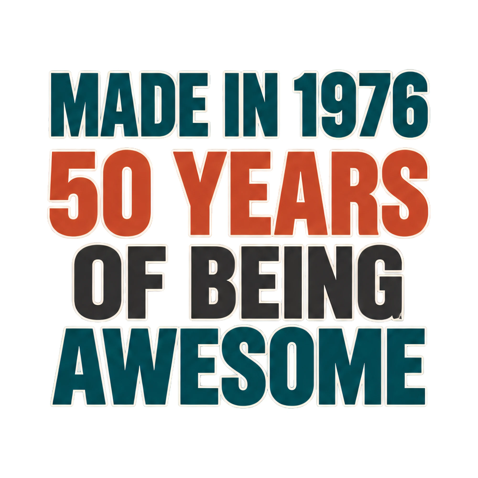 Bügelbild MADE IN 1976 50 YEARS OF BEING AWESOME als Grafik auf weißem Hintergrund (BB021328)