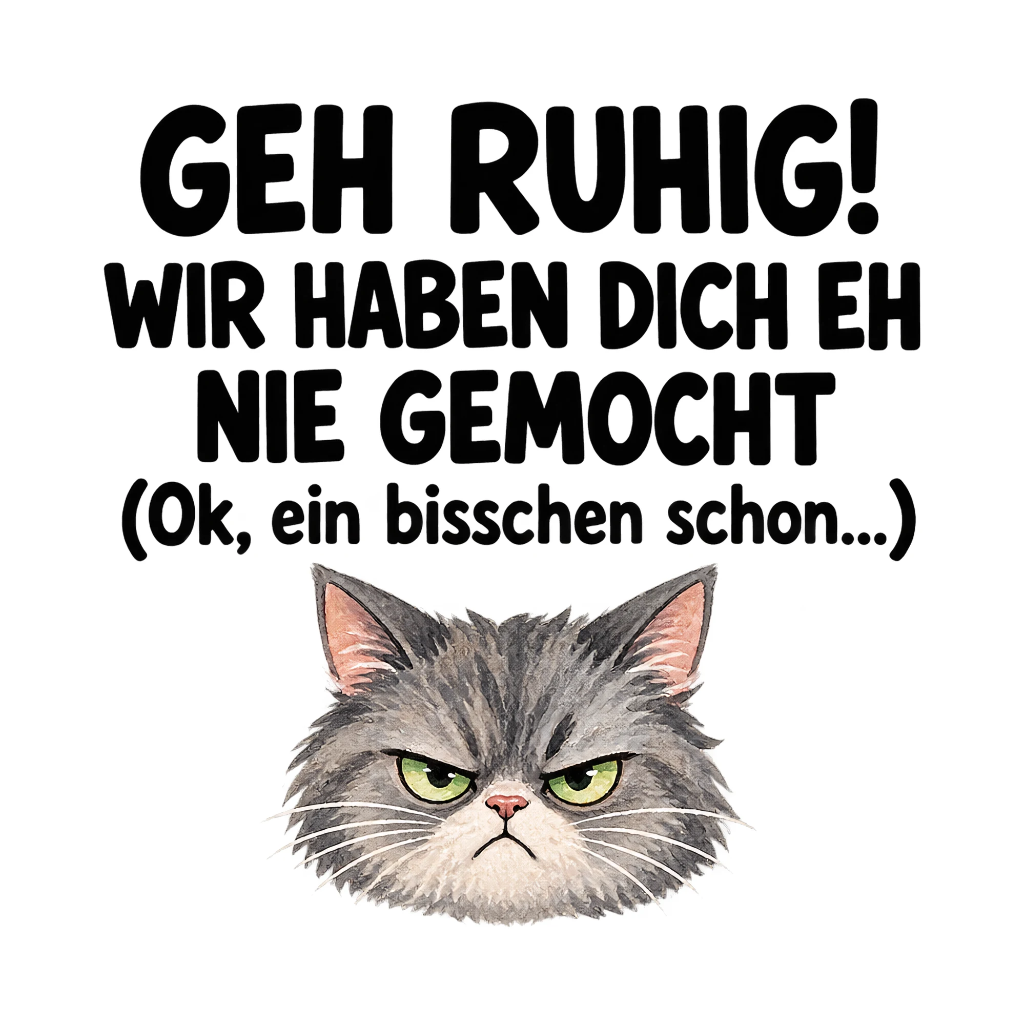 Bügelbild Geh Ruhig! Wir Haben Dich Eh Nie Gemocht (ok, Ein Bisschen Schon...) als Grafik auf weißem Hintergrund (BB015731)