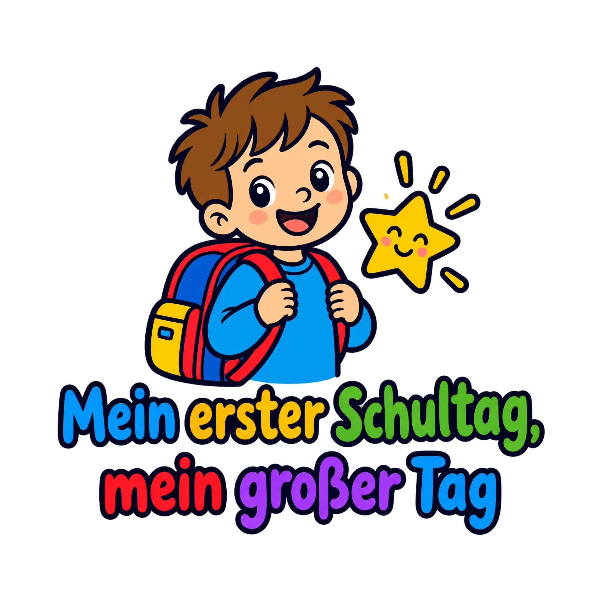 Bügelbild Mein erster Schultag, mein großer Tag, Lustiger Shirt Spruch als Grafik auf weißem Hintergrund (BB020093)