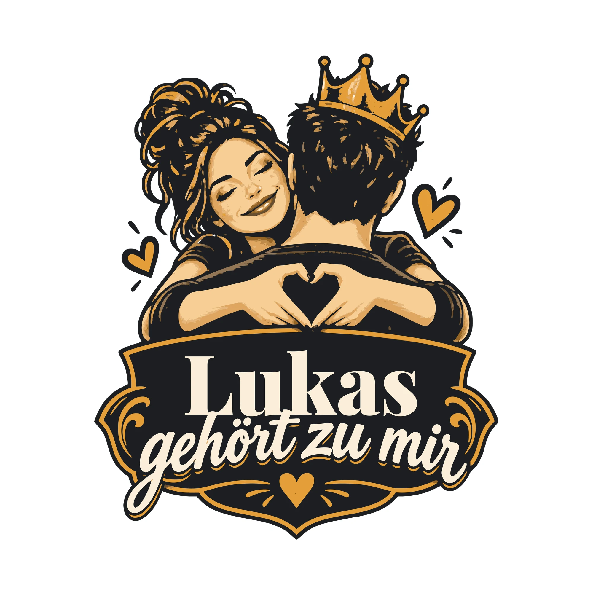 Bügelbild Gehört zu mir mit Name als Grafik auf weißem Hintergrund (BB011310)