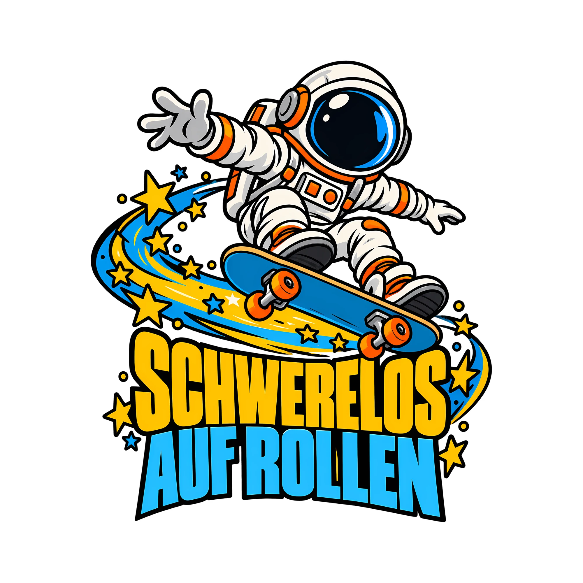 Bügelbild SCHWERELOS AUF ROLLEN als Grafik auf weißem Hintergrund (BB014215)