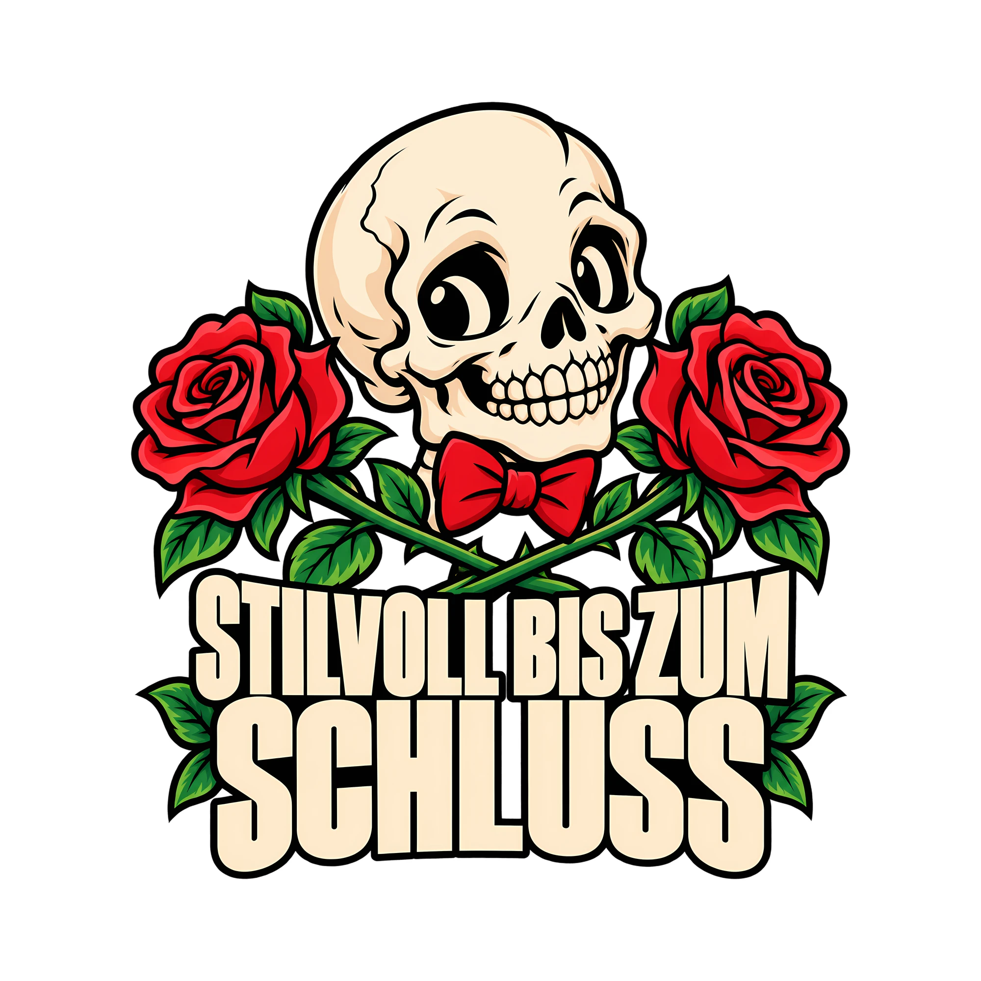 Bügelbild STILVOLL BIS ZUM SCHLUSS als Grafik auf weißem Hintergrund (BB014214)