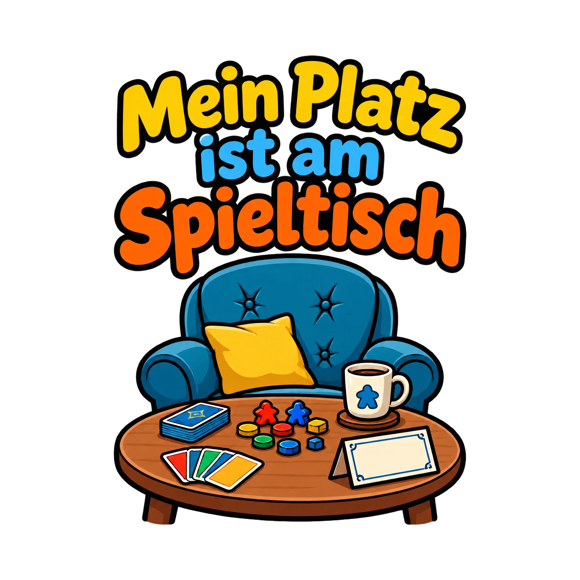 Bügelbild Mein Platz ist am Spieltisch als Grafik auf weißem Hintergrund (BB019373)