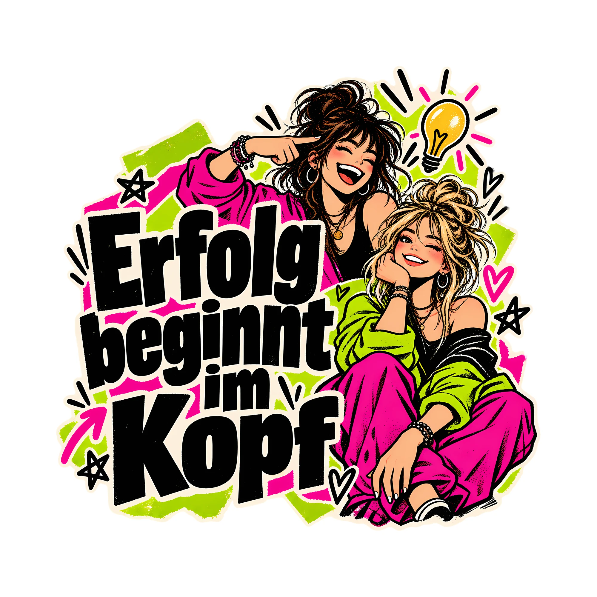 Bügelbild Erfolg beginnt im Kopf, Lustiger Shirt Spruch als Grafik auf weißem Hintergrund (BB014660)