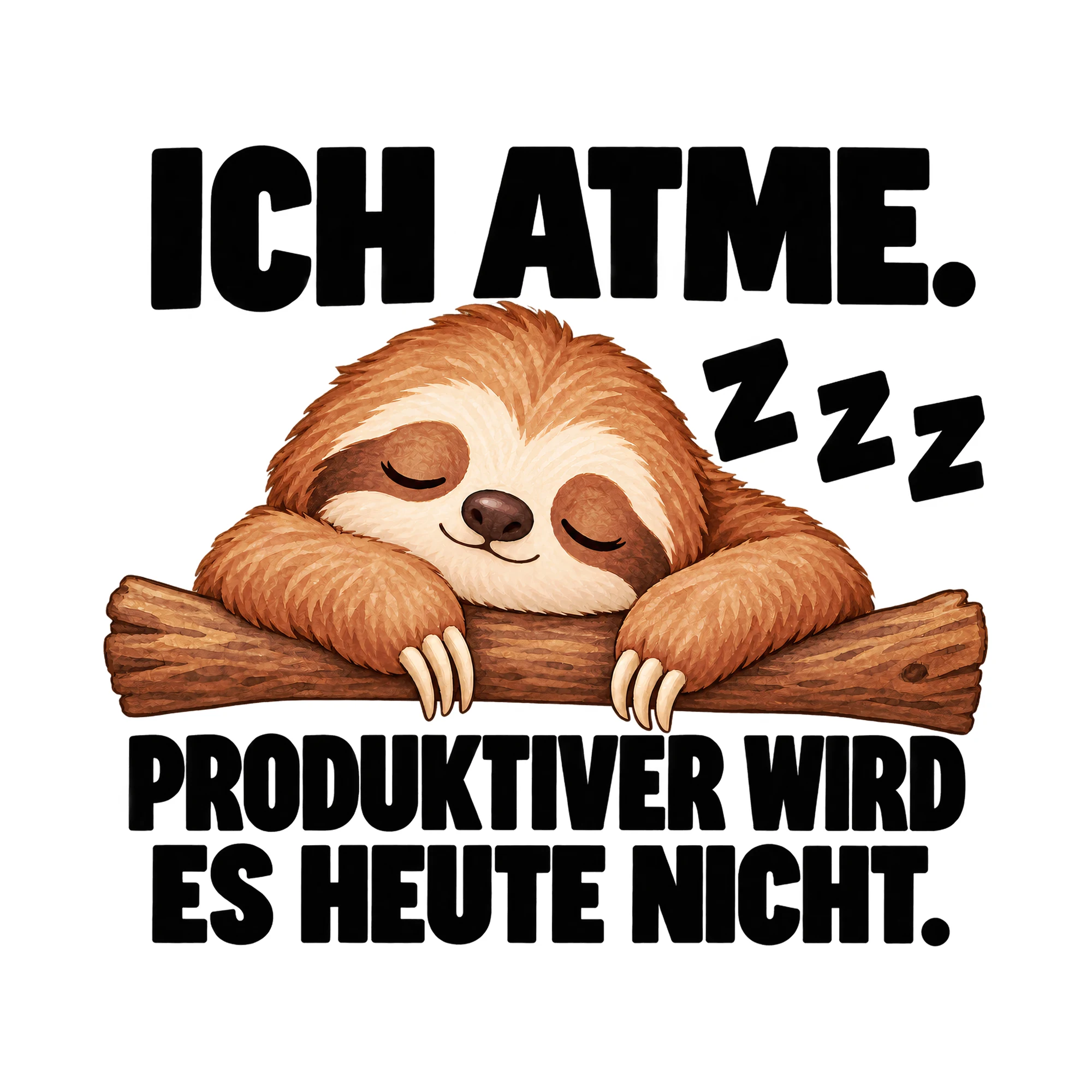 Bügelbild „Ich atme. Z z z produktiver wird es heute nicht.“, Lustiger Shirt Spruch als Grafik auf weißem Hintergrund (BB016038)