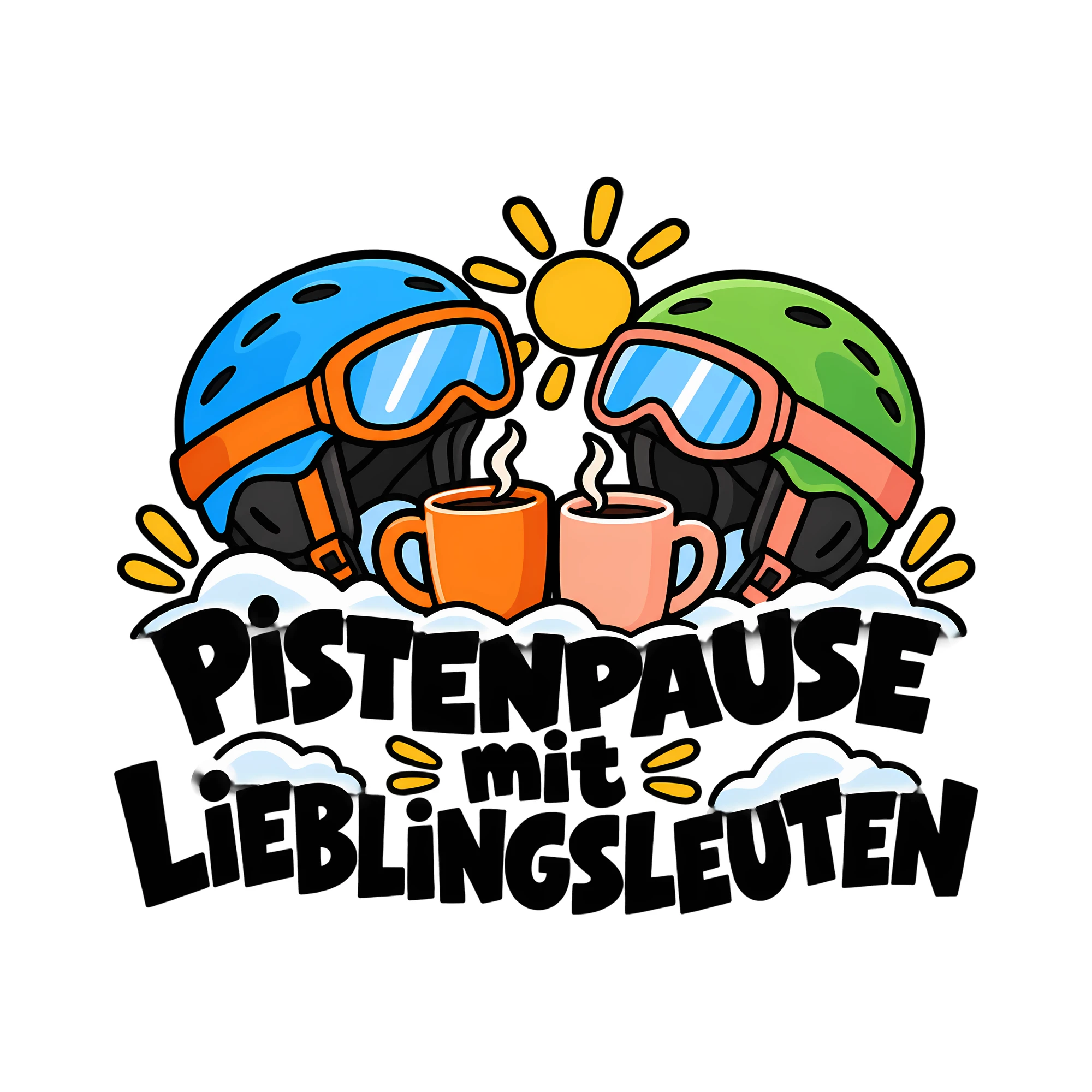 Bügelbild PISTENPAUSE mit LIEBLINGSLEUTEN als Grafik auf weißem Hintergrund (BB011925)
