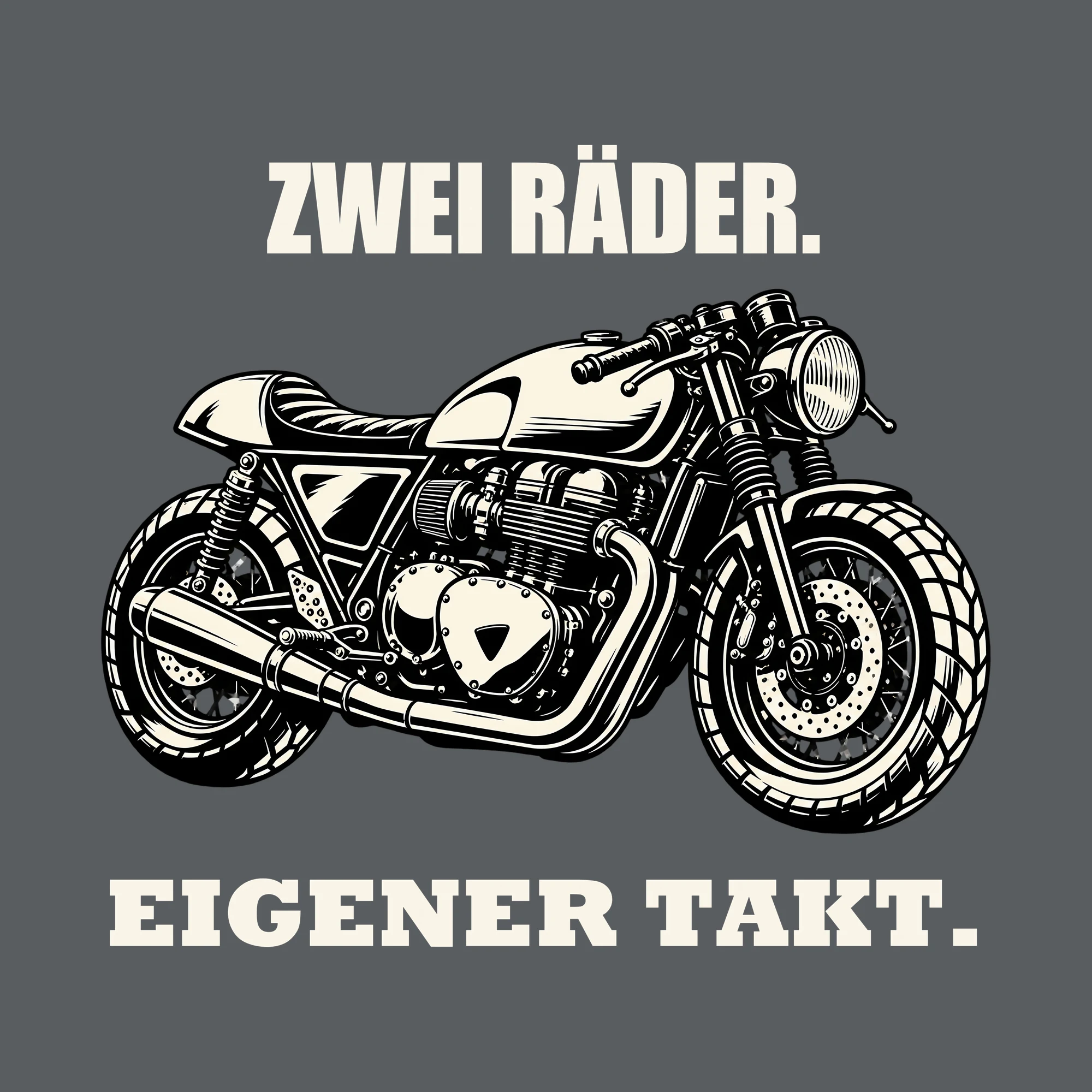 Bügelbild ZWEI RÄDER. EIGENER TAKT. als Grafik auf dunklem Hintergrund (BB012743)