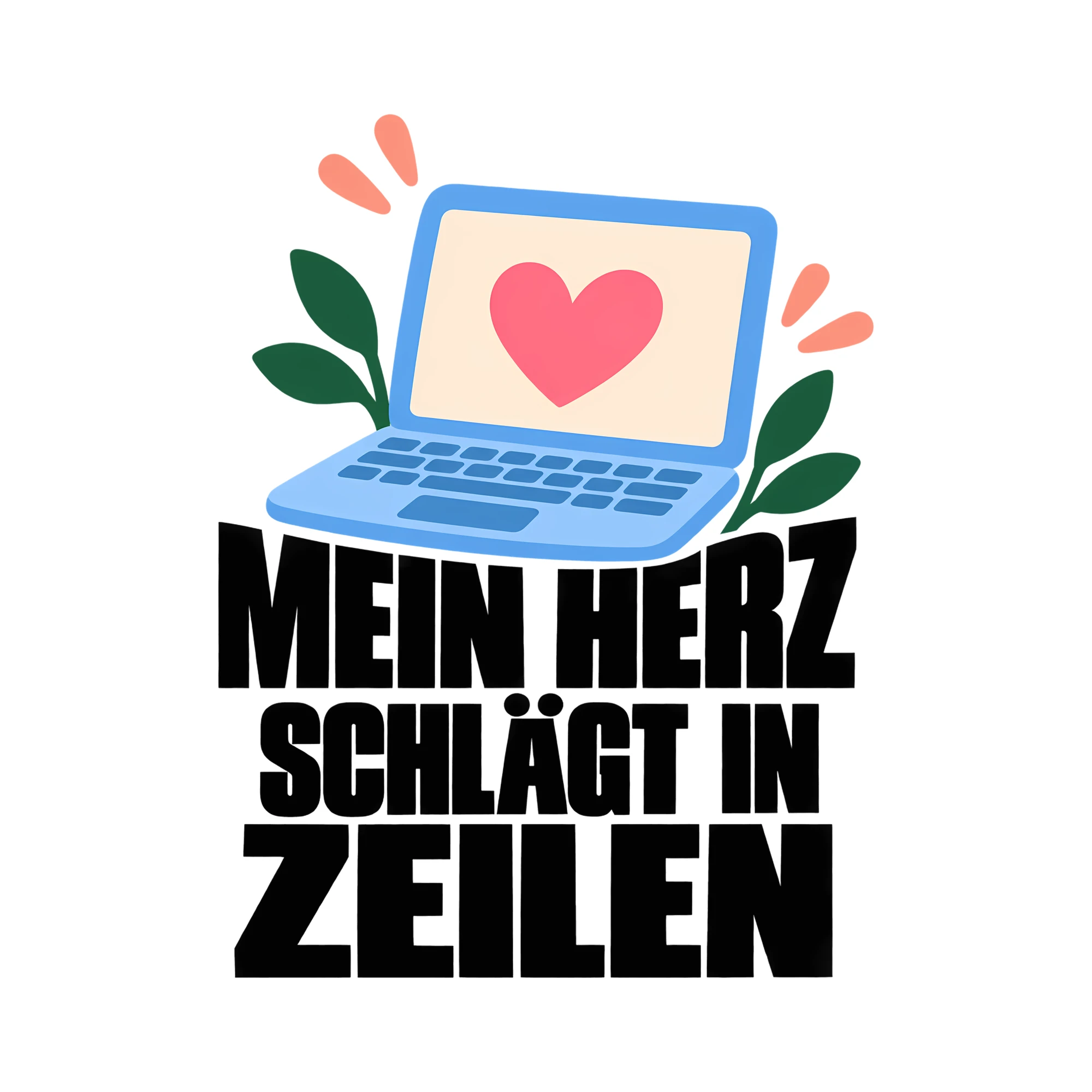 Bügelbild MEIN HERZ SCHLÄGT IN ZEILEN als Grafik auf weißem Hintergrund (BB013465)