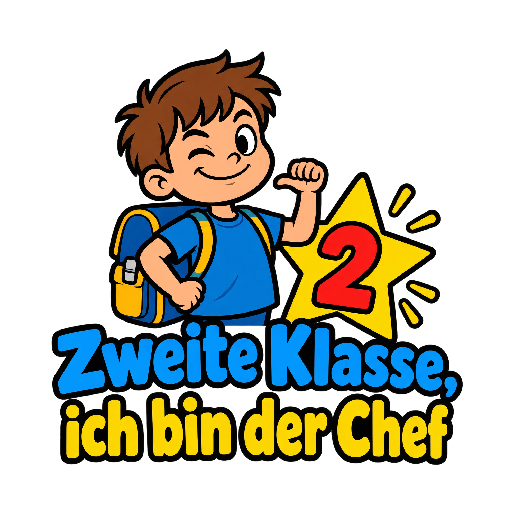 Bügelbild Zweite Klasse, ich bin der Chef als Grafik auf weißem Hintergrund (BB018731)