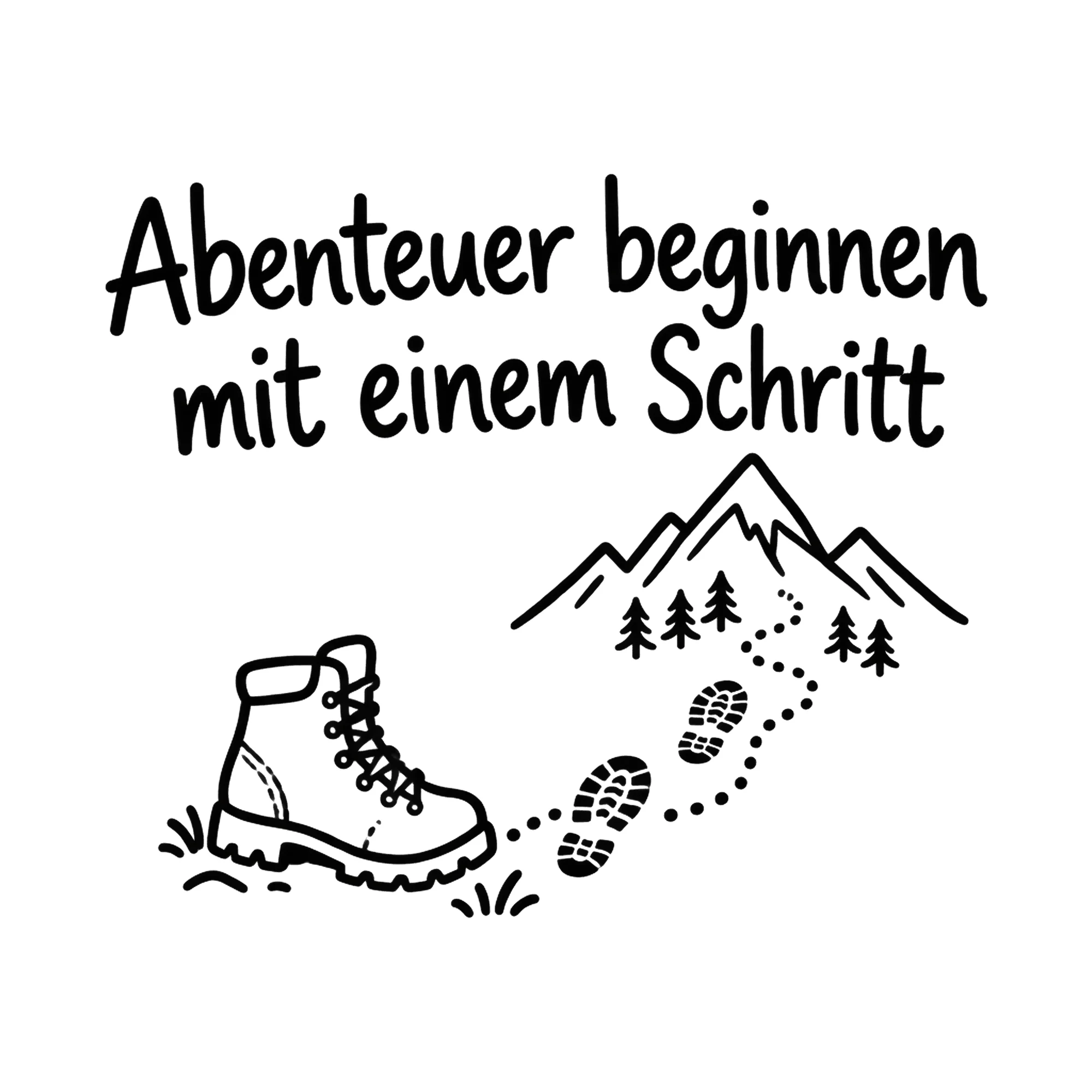 Bügelbild Abenteuer beginnen mit einem Schritt als Grafik auf weißem Hintergrund (BB018444)