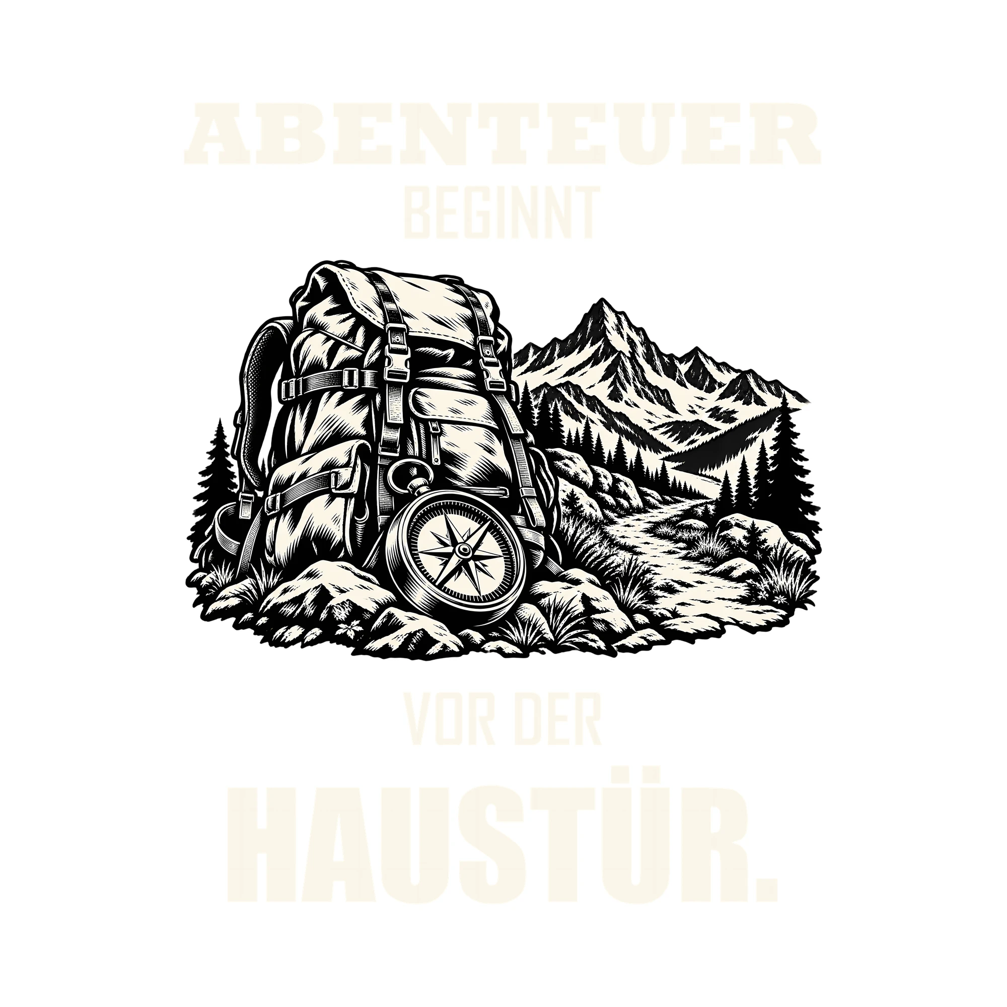 Bügelbild ABENTEUER BEGINNT VOR DER HAUSTÜR. als Grafik auf weißem Hintergrund (BB013172)