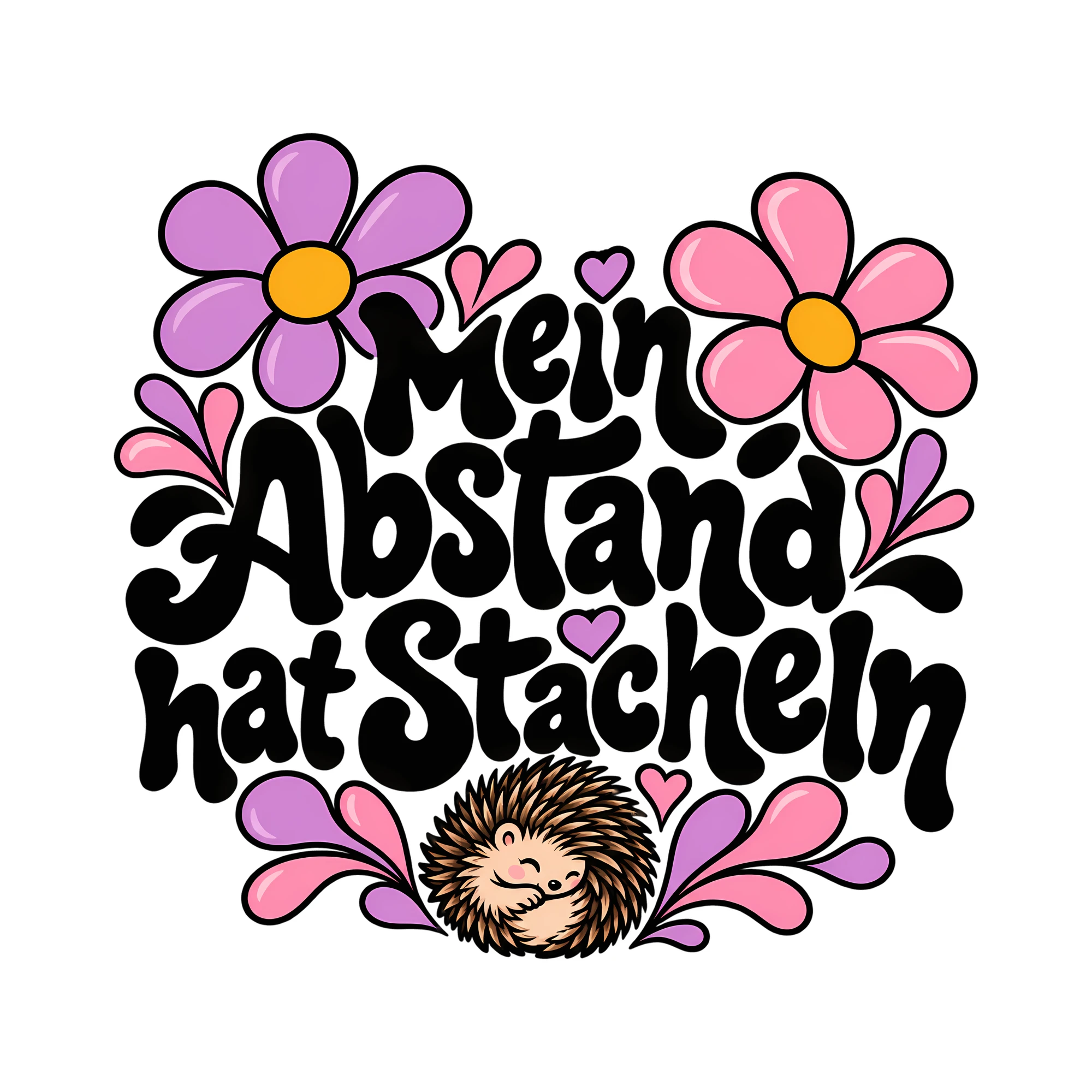 Bügelbild Mein Abstand hat Stacheln als Grafik auf weißem Hintergrund (BB014084)