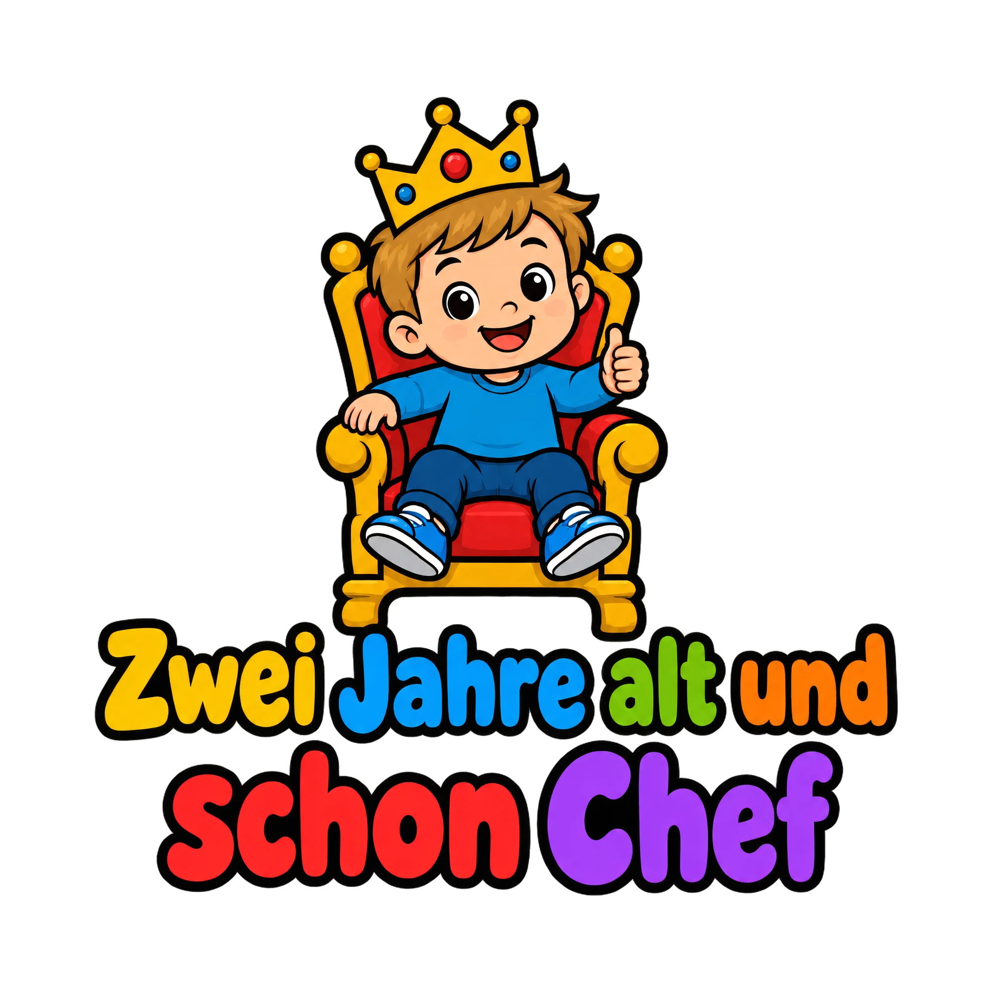 Bügelbild Zwei Jahre alt und schon Chef als Grafik auf weißem Hintergrund (BB020021)