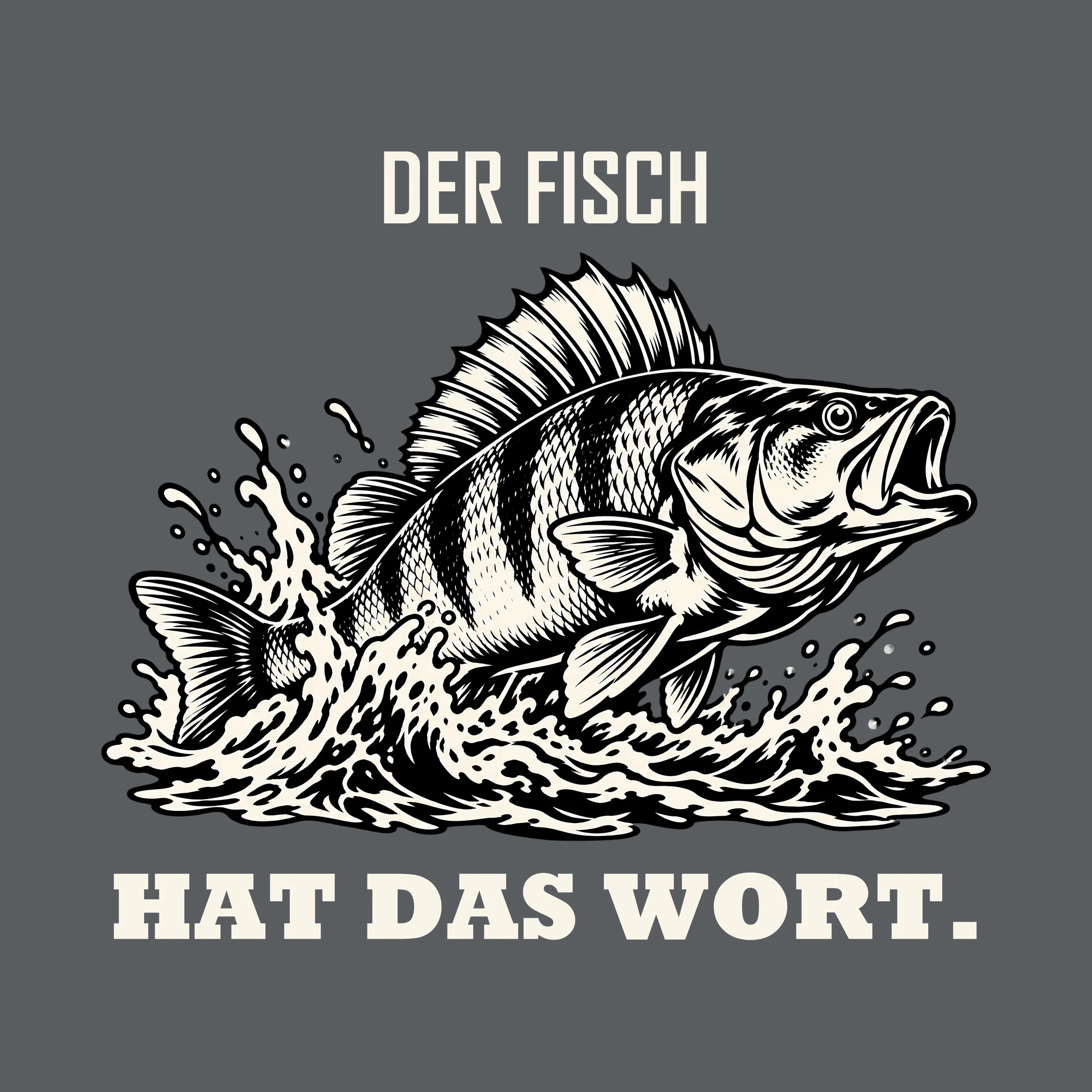 Bügelbild DER FISCH HAT DAS WORT. als Grafik auf dunklem Hintergrund (BB012766)