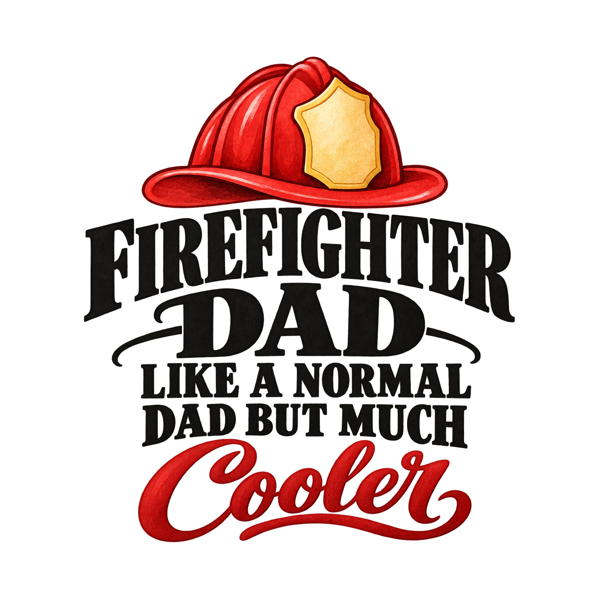 Bügelbild Firefighter Dad Like A Normal Dad But Much Cooler, Mama Papa Shirt Spruch als Grafik auf weißem Hintergrund (BB015173)
