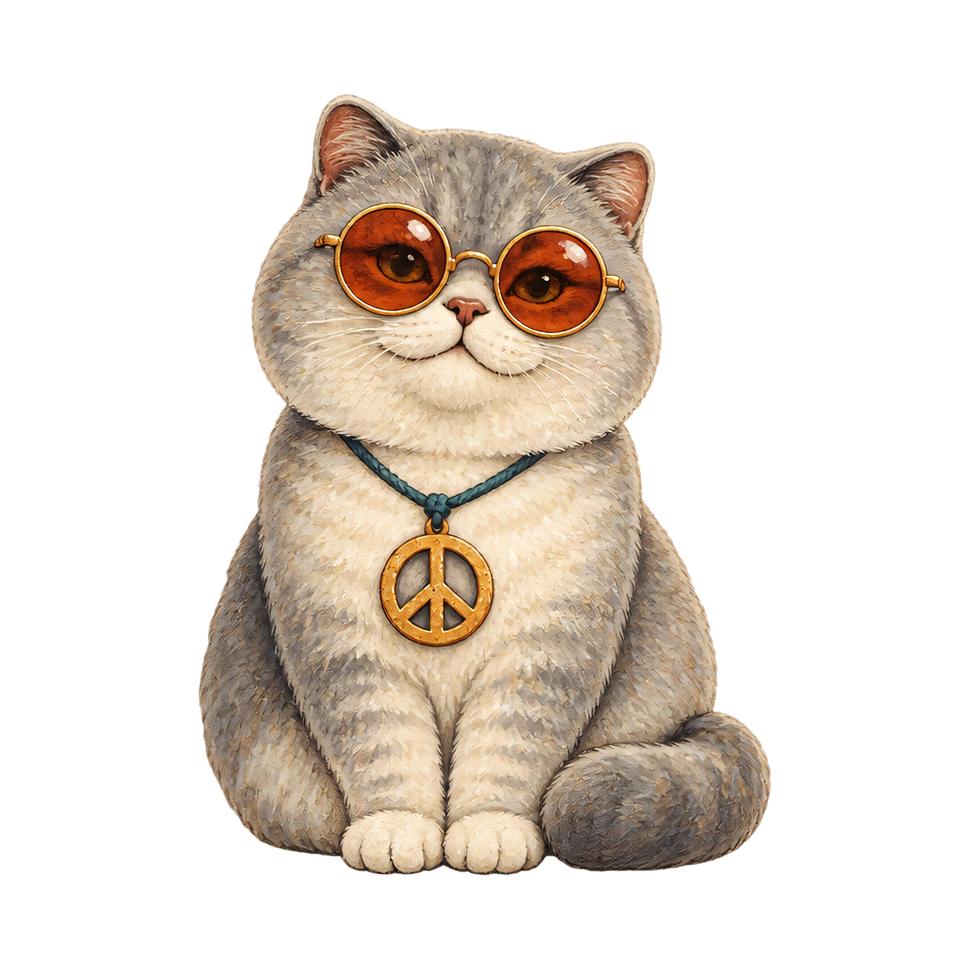 Bügelbild Britisch Kurzhaar Hippie Look, Lustiger Shirt Motiv als Grafik auf weißem Hintergrund (BB016086)