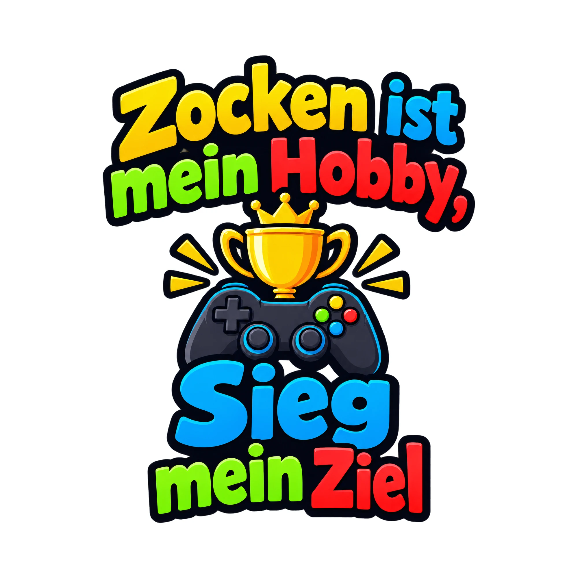Bügelbild Zocken ist mein Hobby, Sieg mein Ziel, Hobby Shirt Spruch als Grafik auf weißem Hintergrund (BB016524)