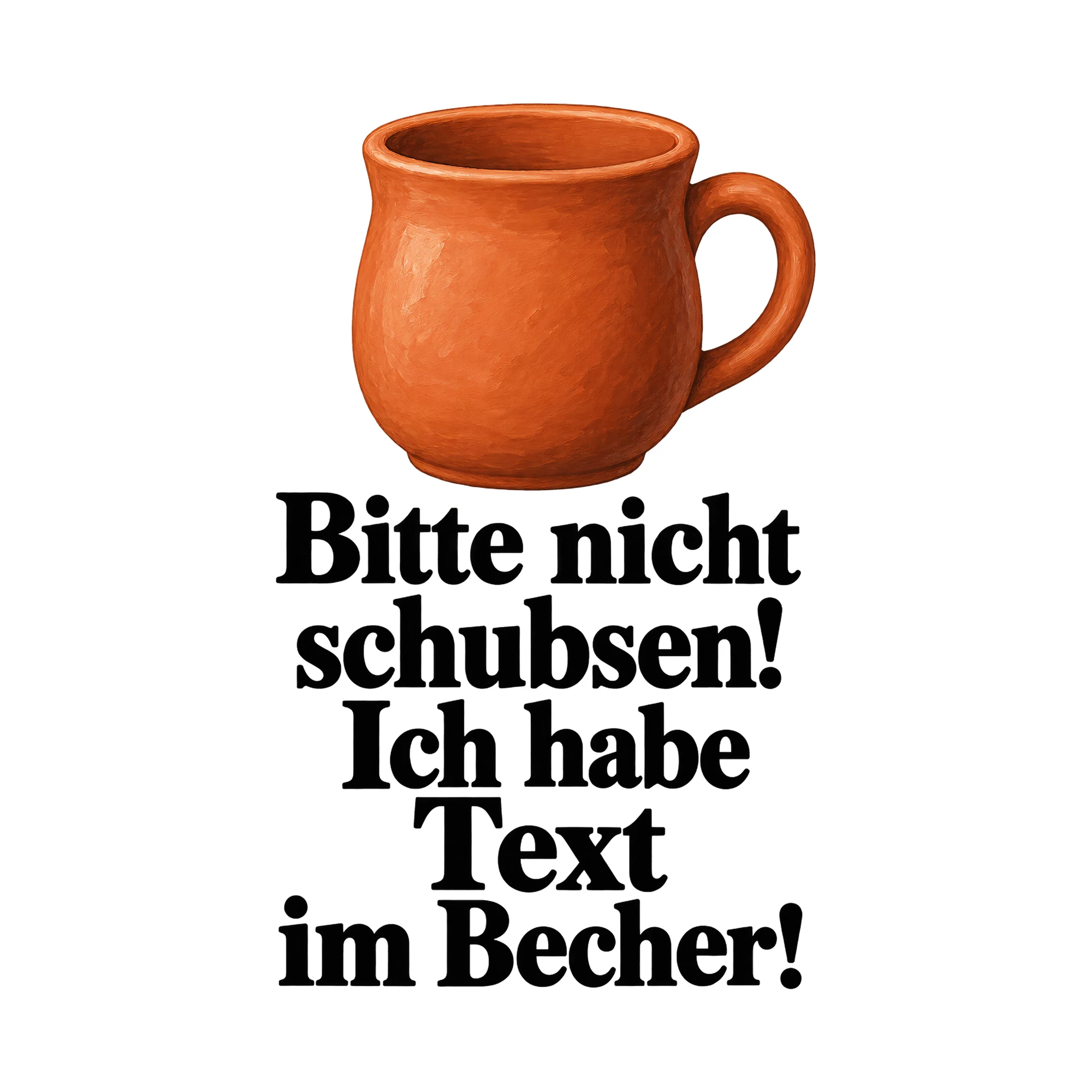 Bügelbild Bitte nicht schubsen! Ich habe Text im Becher!, Lustiger Shirt Spruch als Grafik auf weißem Hintergrund (BB015883)