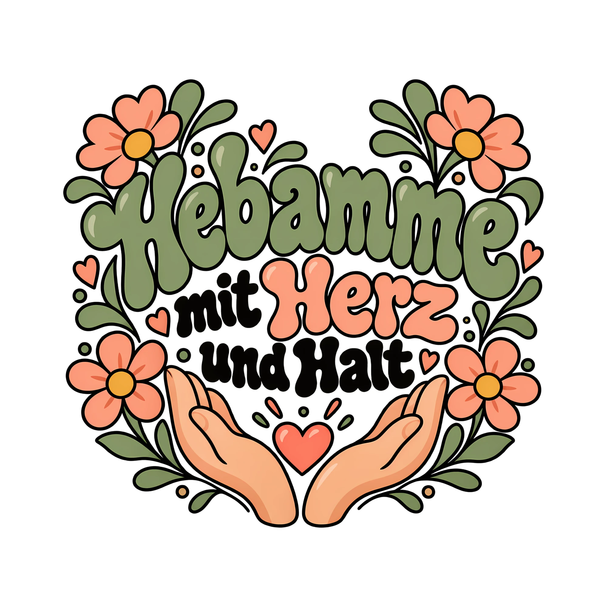 Bügelbild Hebamme mit Herz und Halt als Grafik auf weißem Hintergrund (BB011647)