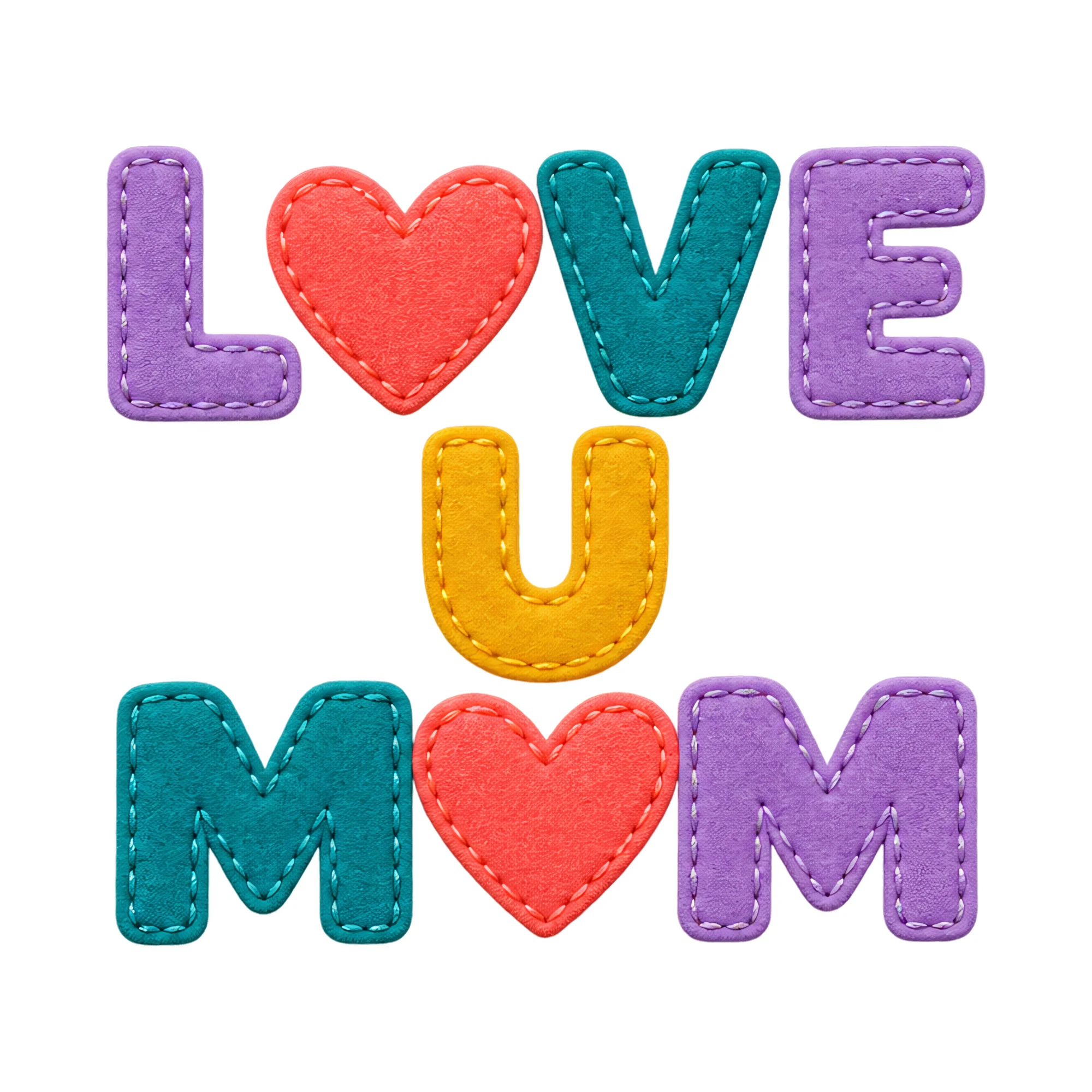 Bügelbild Love U Mom, Mama Papa Shirt Spruch als Grafik auf weißem Hintergrund (BB017450)