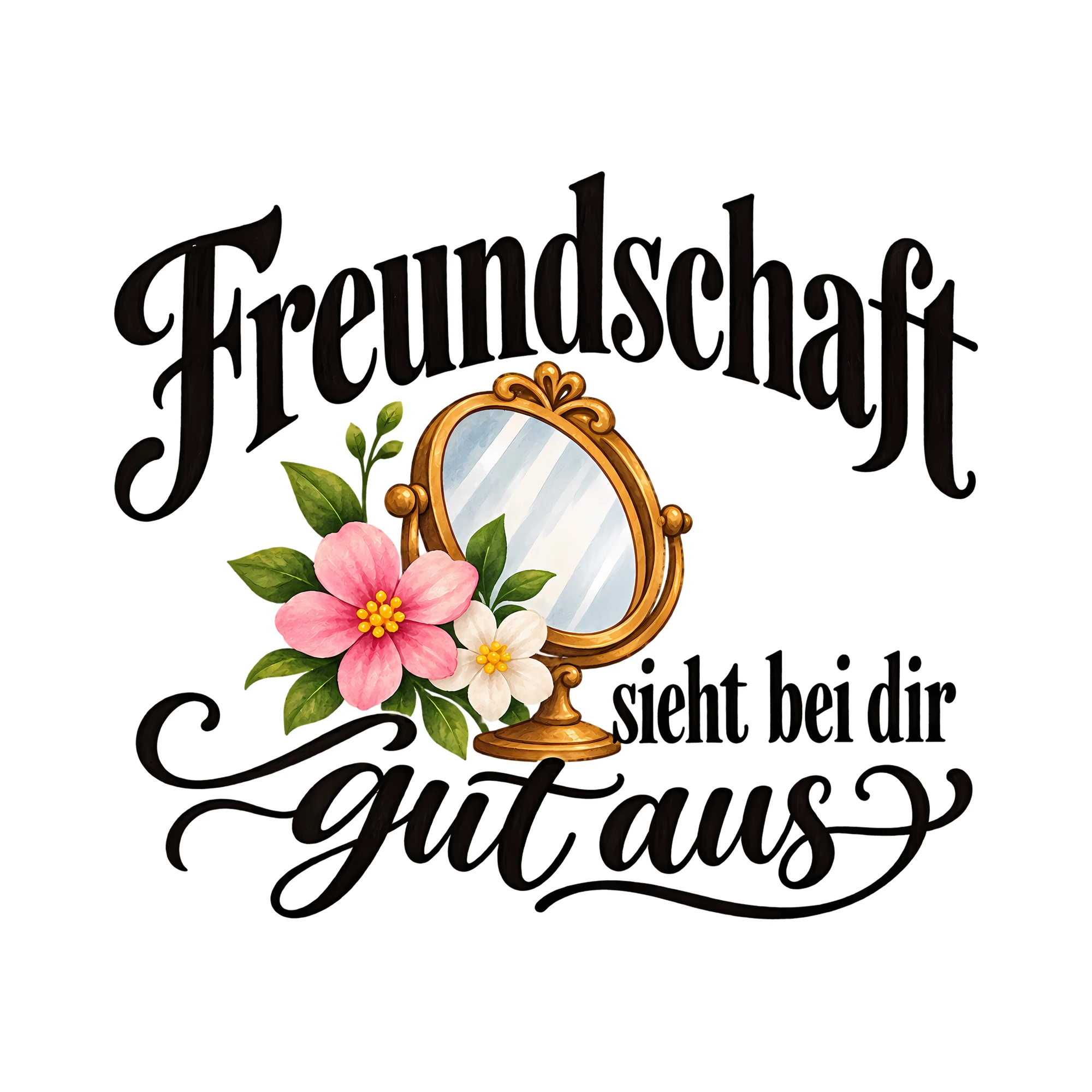 Bügelbild Freundschaft sieht bei dir gut aus als Grafik auf weißem Hintergrund (BB012303)