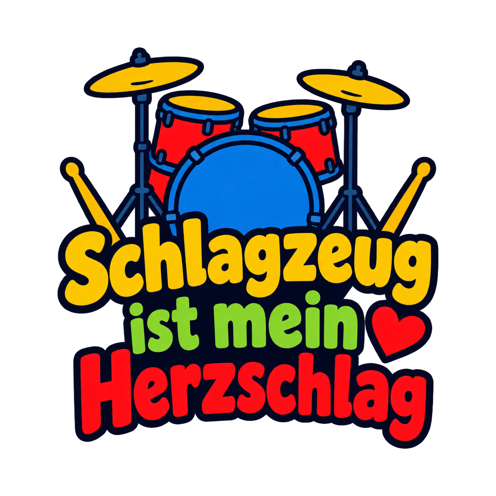 Bügelbild Schlagzeug ist mein Herzschlag als Grafik auf weißem Hintergrund (BB018535)