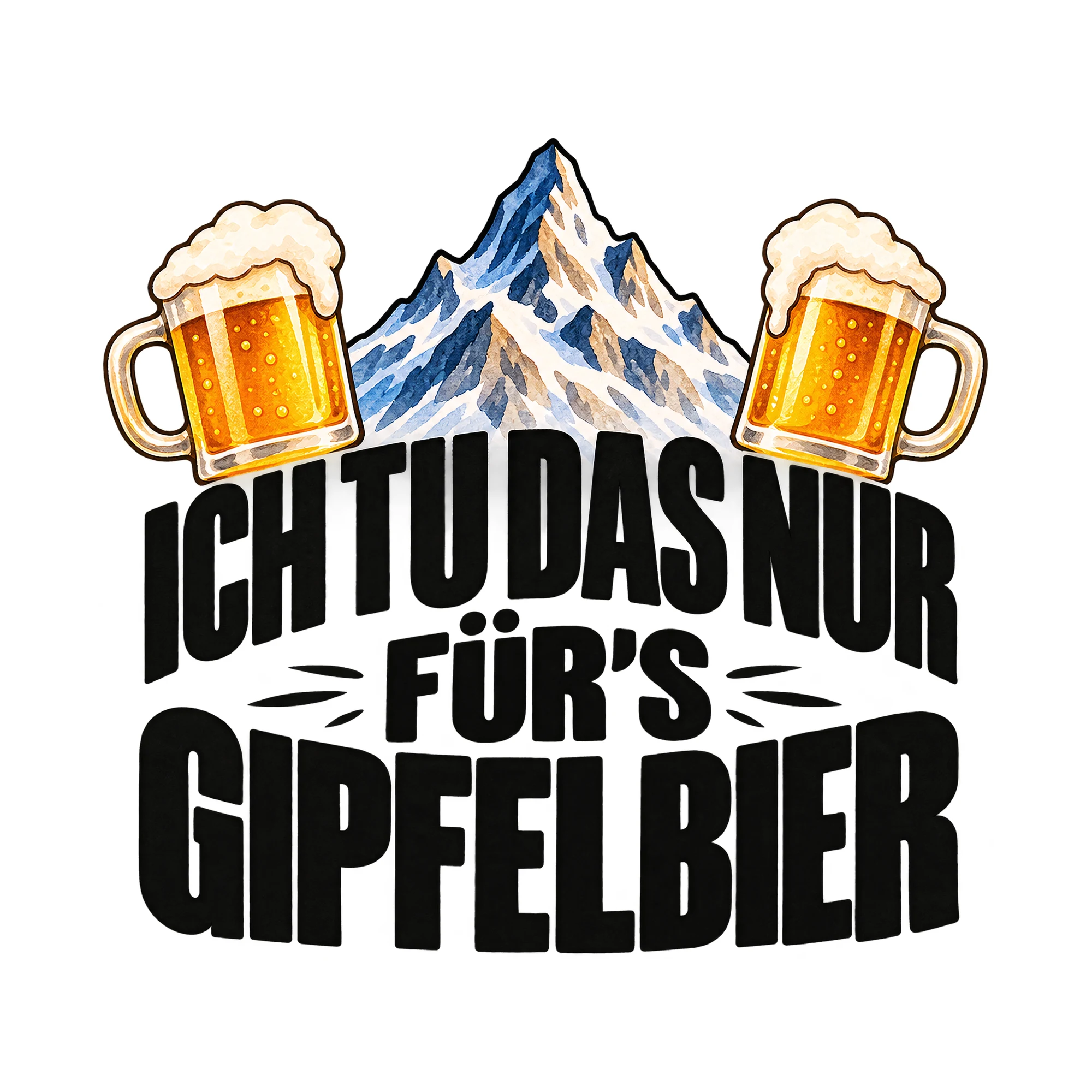 Bügelbild „Ich tu das nur für's Gipfelbier“, Küchen Spruch Bügelbild als Grafik auf weißem Hintergrund (BB015099)