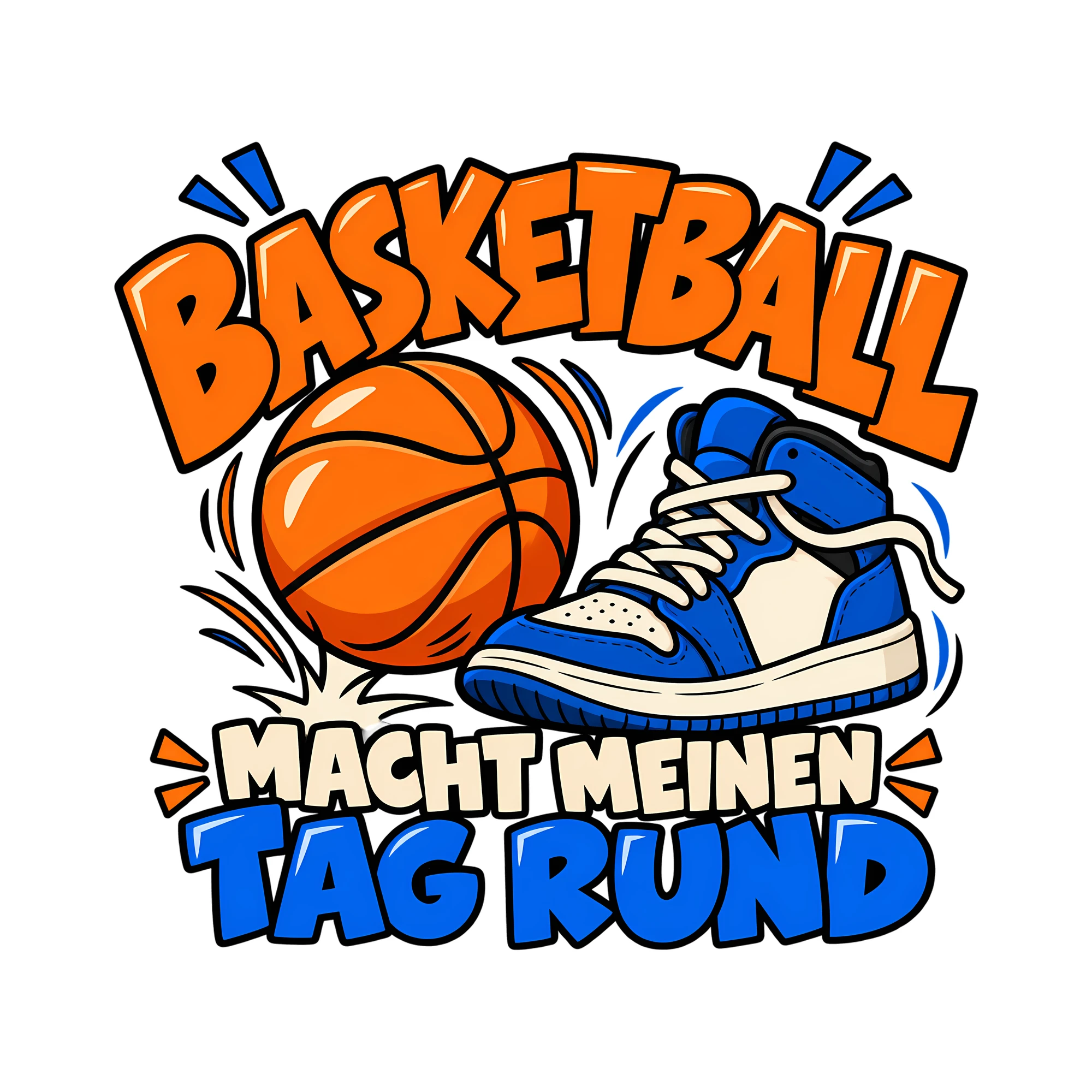 Bügelbild Basketball macht meinen Tag rund als Grafik auf weißem Hintergrund (BB013848)