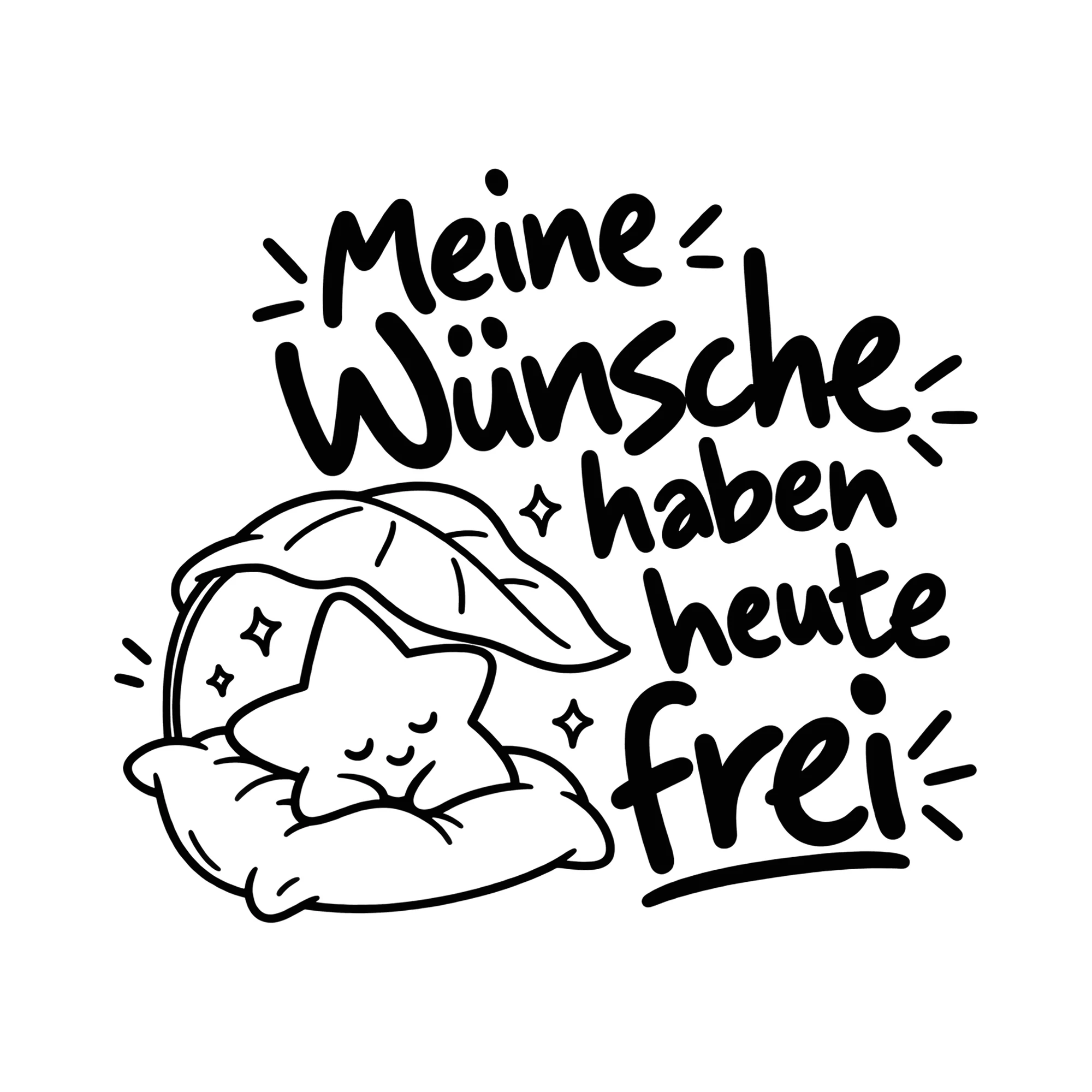 Bügelbild Meine Wünsche haben heute frei als Grafik auf weißem Hintergrund (BB014342)