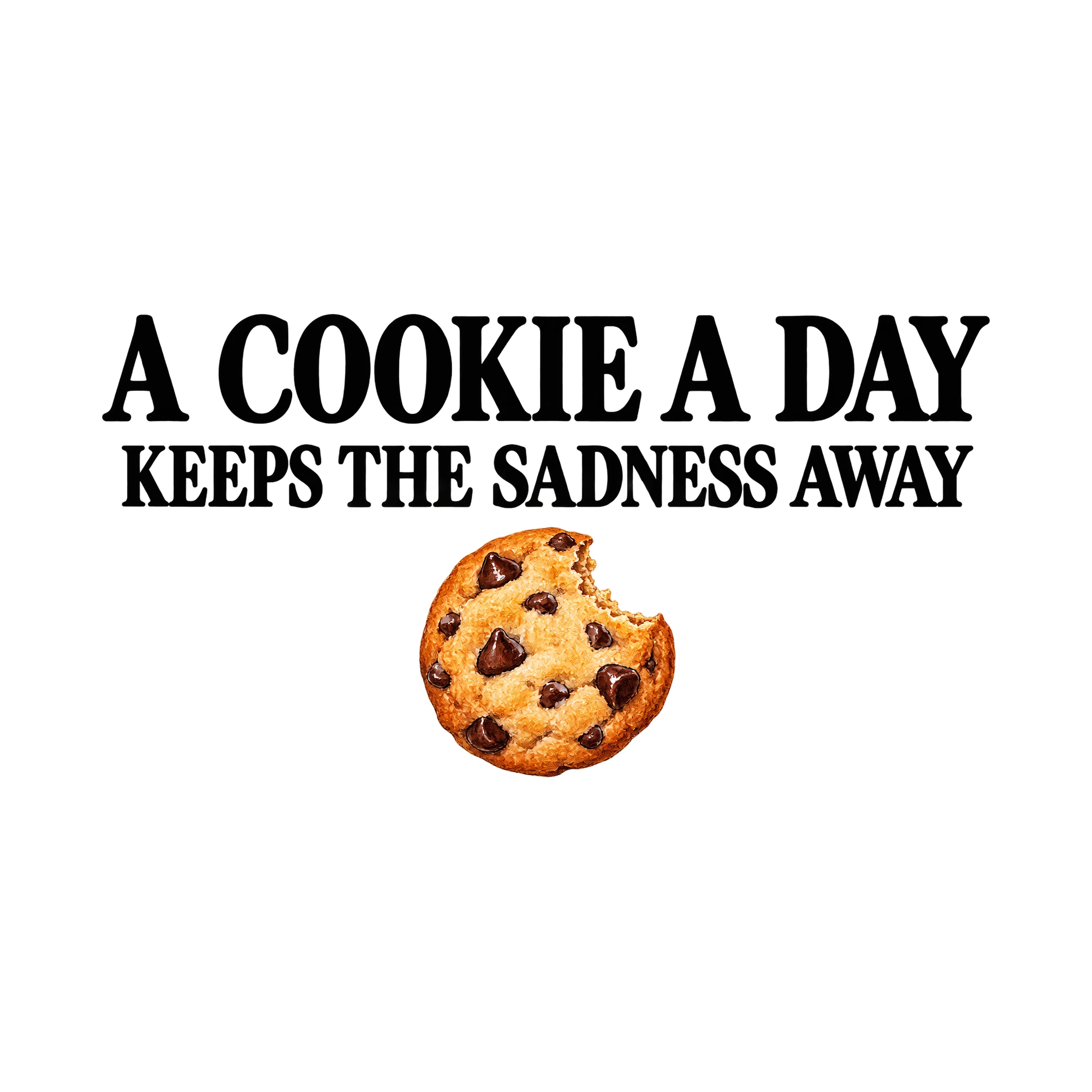 Bügelbild A Cookie A Day Keeps The Sadness Away, Küchen Spruch Bügelbild als Grafik auf weißem Hintergrund (BB015038)